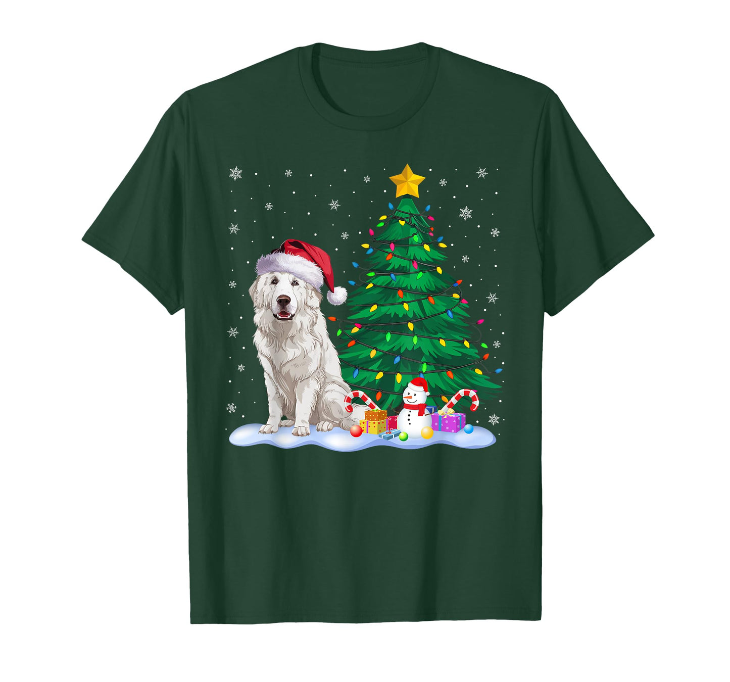 Great Pyrenees Dog Xmas Tree Lights Reindeer Hat Christmas T-Shirt