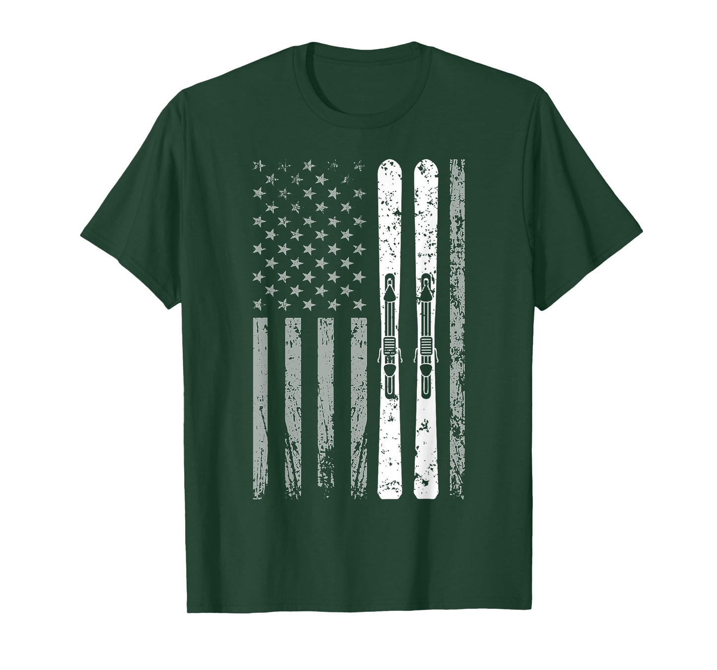 Downhill Ski Team 4th of July USA American Flag Skiing Skier T-Shirt