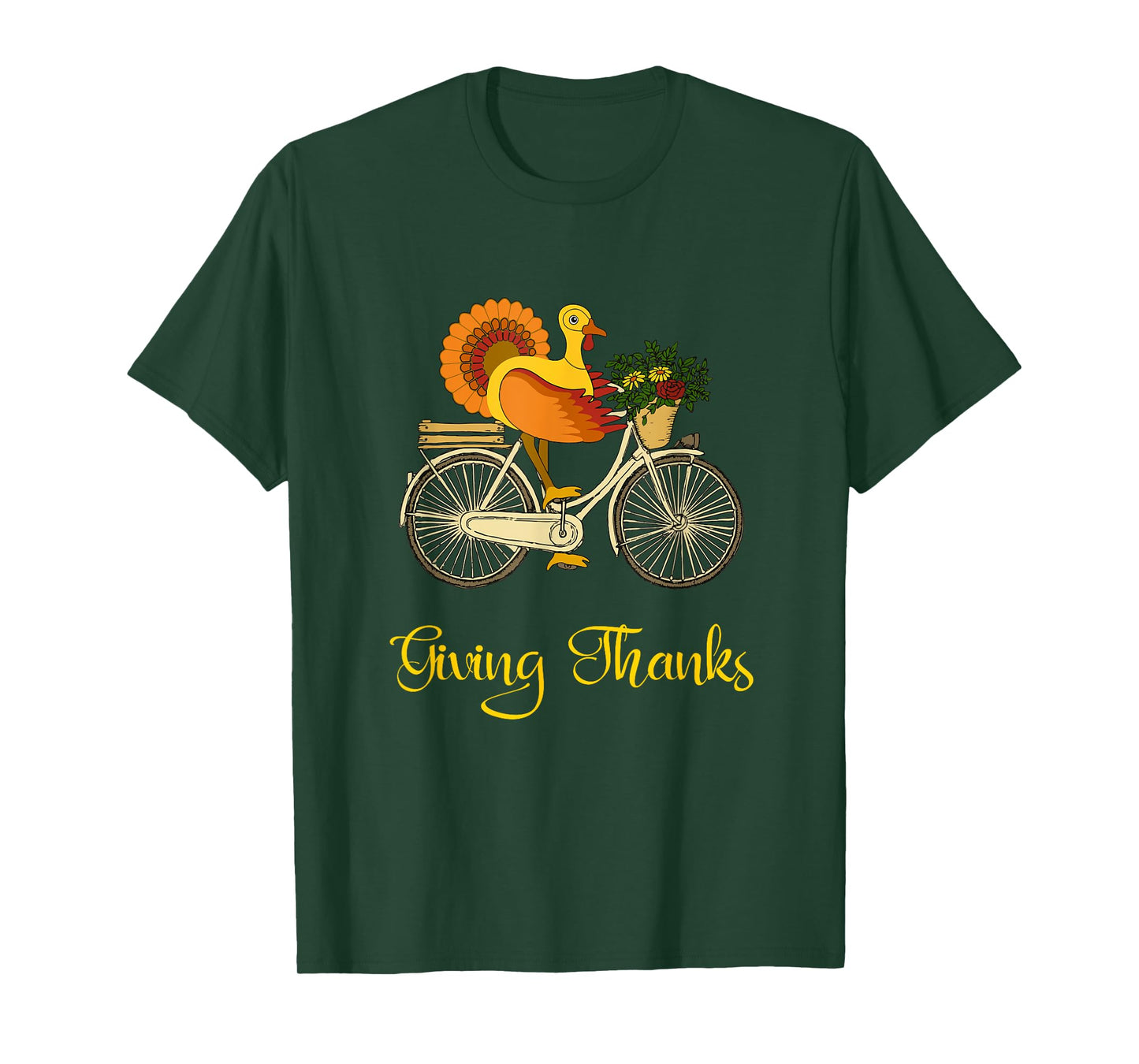 Giving Thanks Vintage Thanksgiving Turkey Riding Bicycle T-Shirt