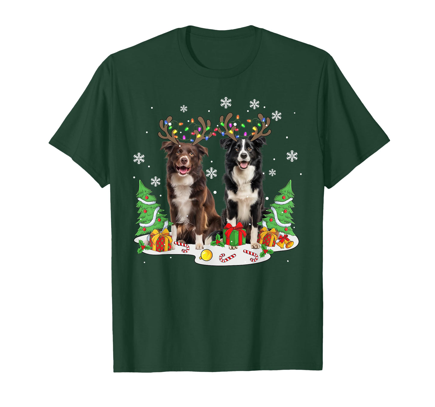 Border collie Dog Christmas lights Xmas Border collie dog T-Shirt for Men Women Kids