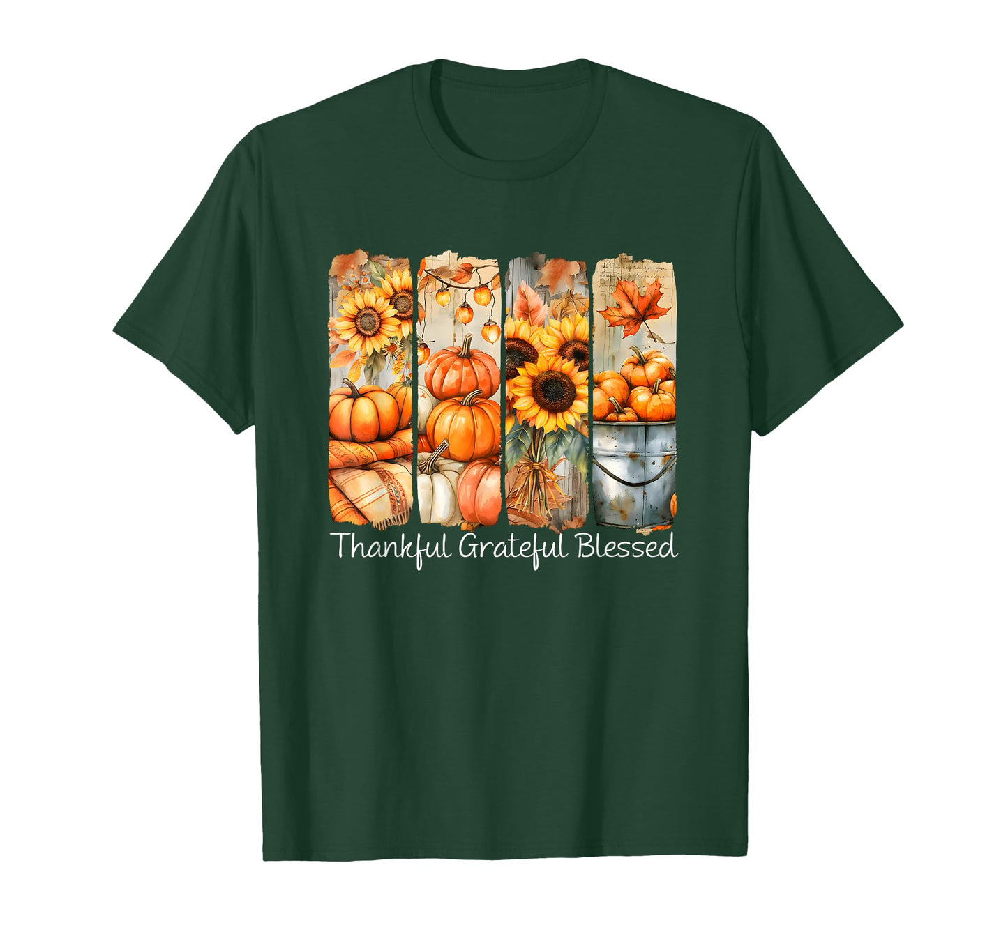 Thankful Grateful Blessed Fall Floral Pumpkin Thanksgiving T-Shirt