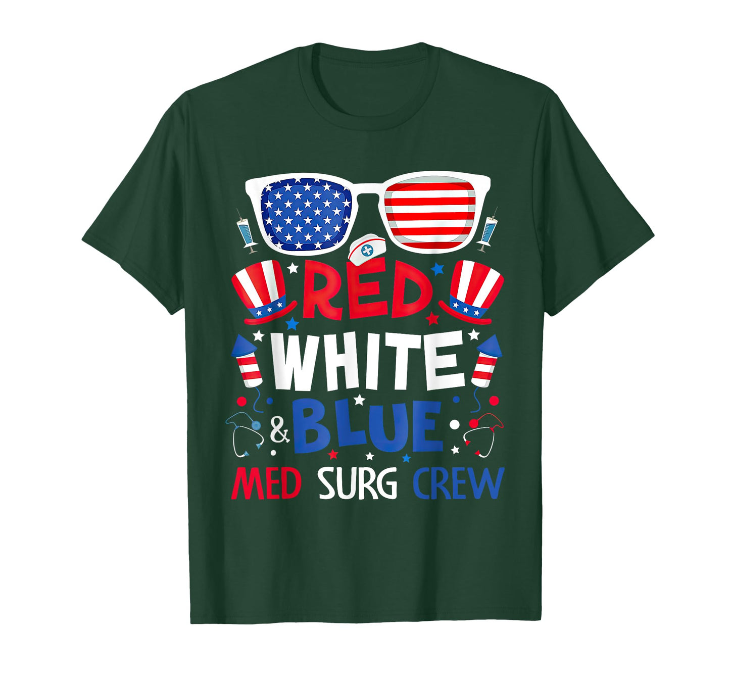 Red White And Blue Med Surg Crew Funny Independence Day T-Shirt