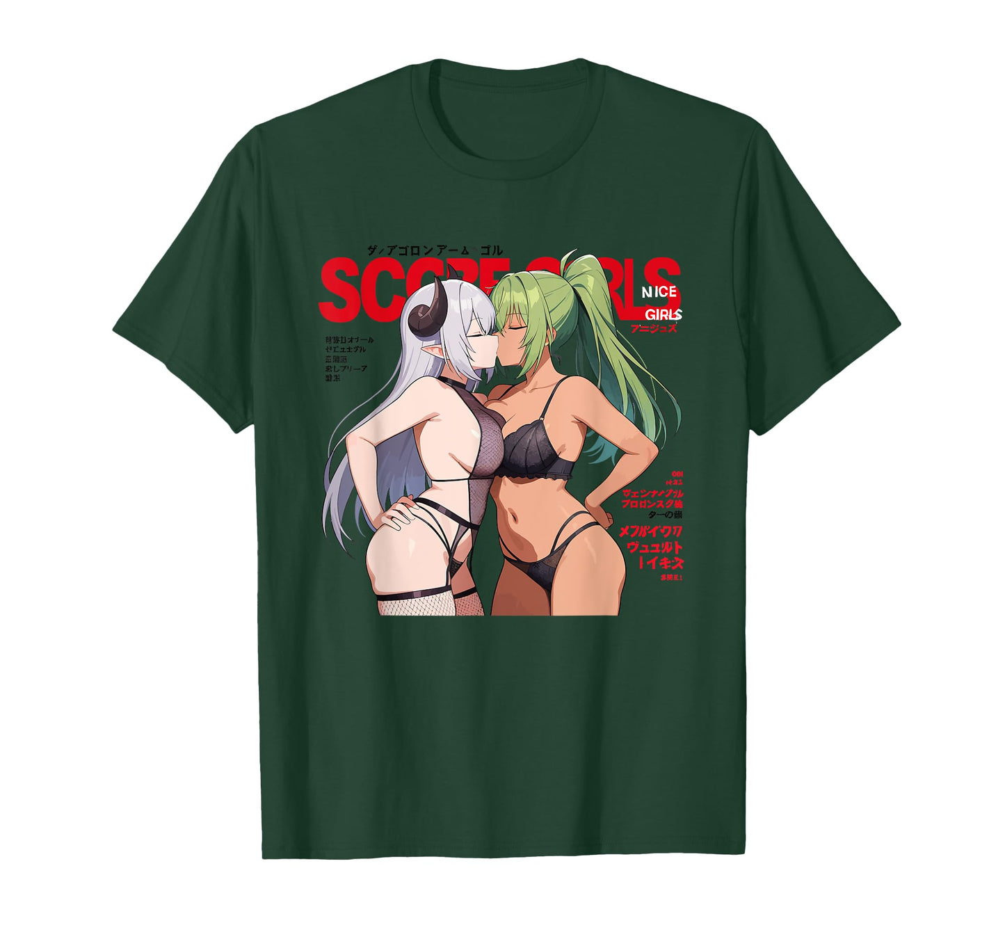 Waifu Sexy Anime Kissing Girls Horns Japanese Manga Style T-Shirt
