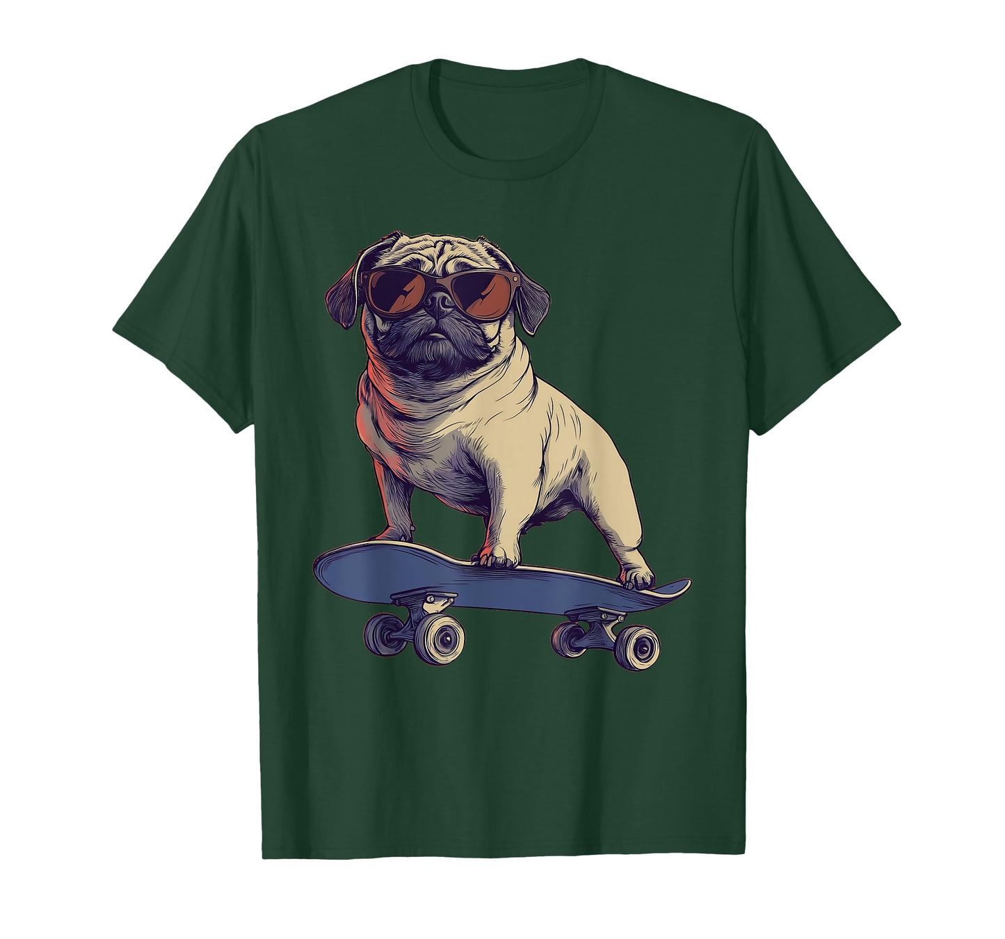Funny Dog Pug On A Skateboard Skateboarding T-Shirt for Men Women Girls Kids