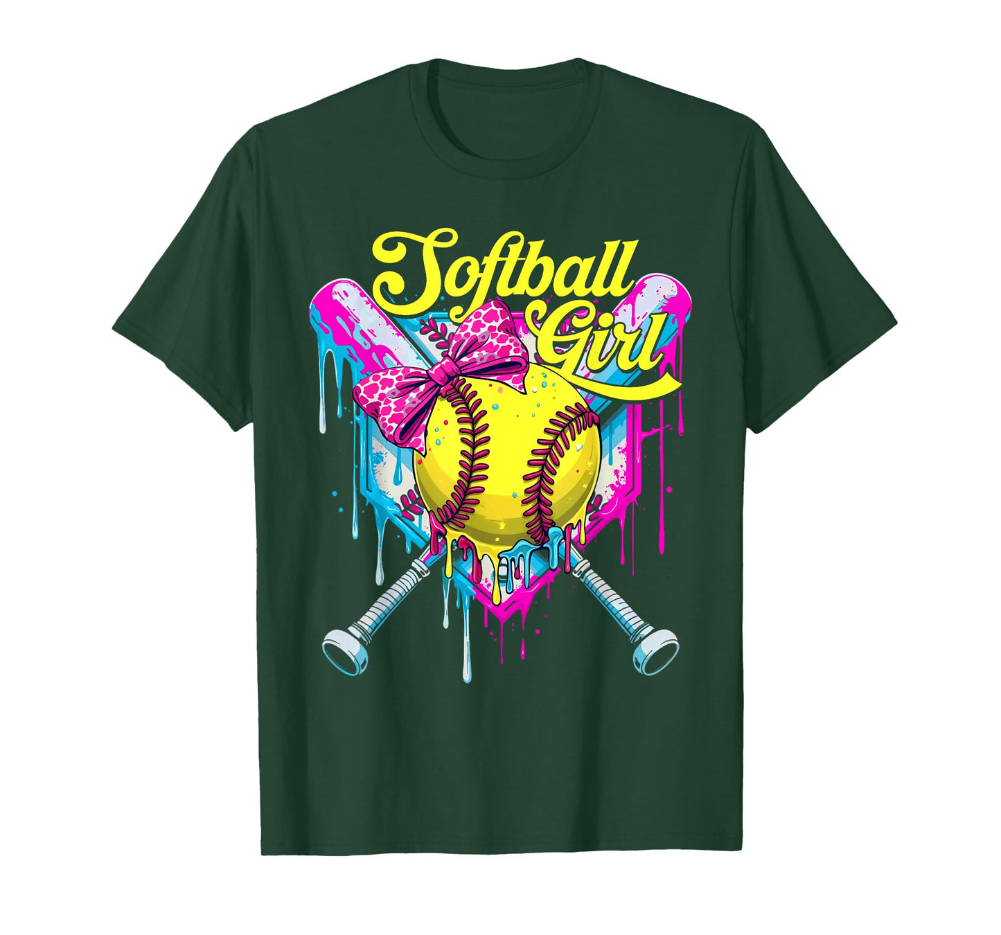 Softball Drip Girls Ice Cream Drip Youth Girl Coquette Bow T-Shirt