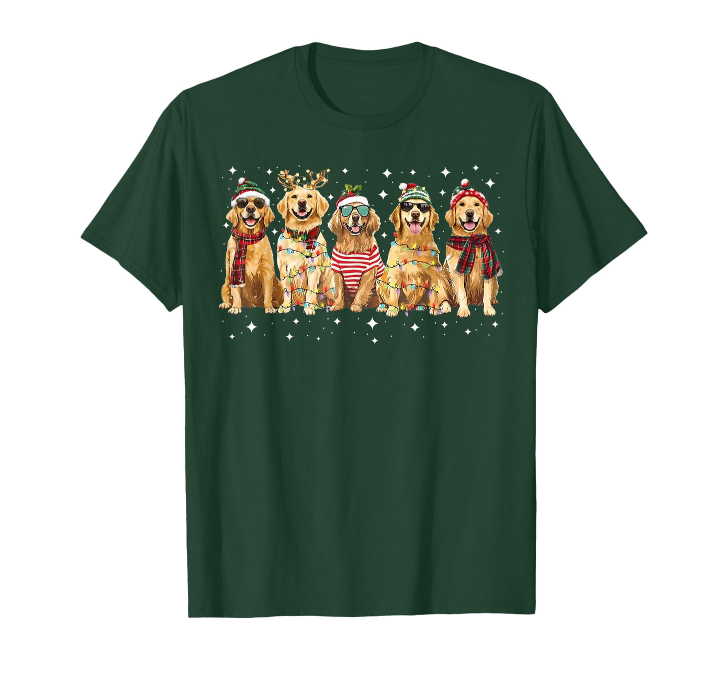 Golden Retriever Santa Christmas Lights Funny Xmas Dog Lover T-Shirt