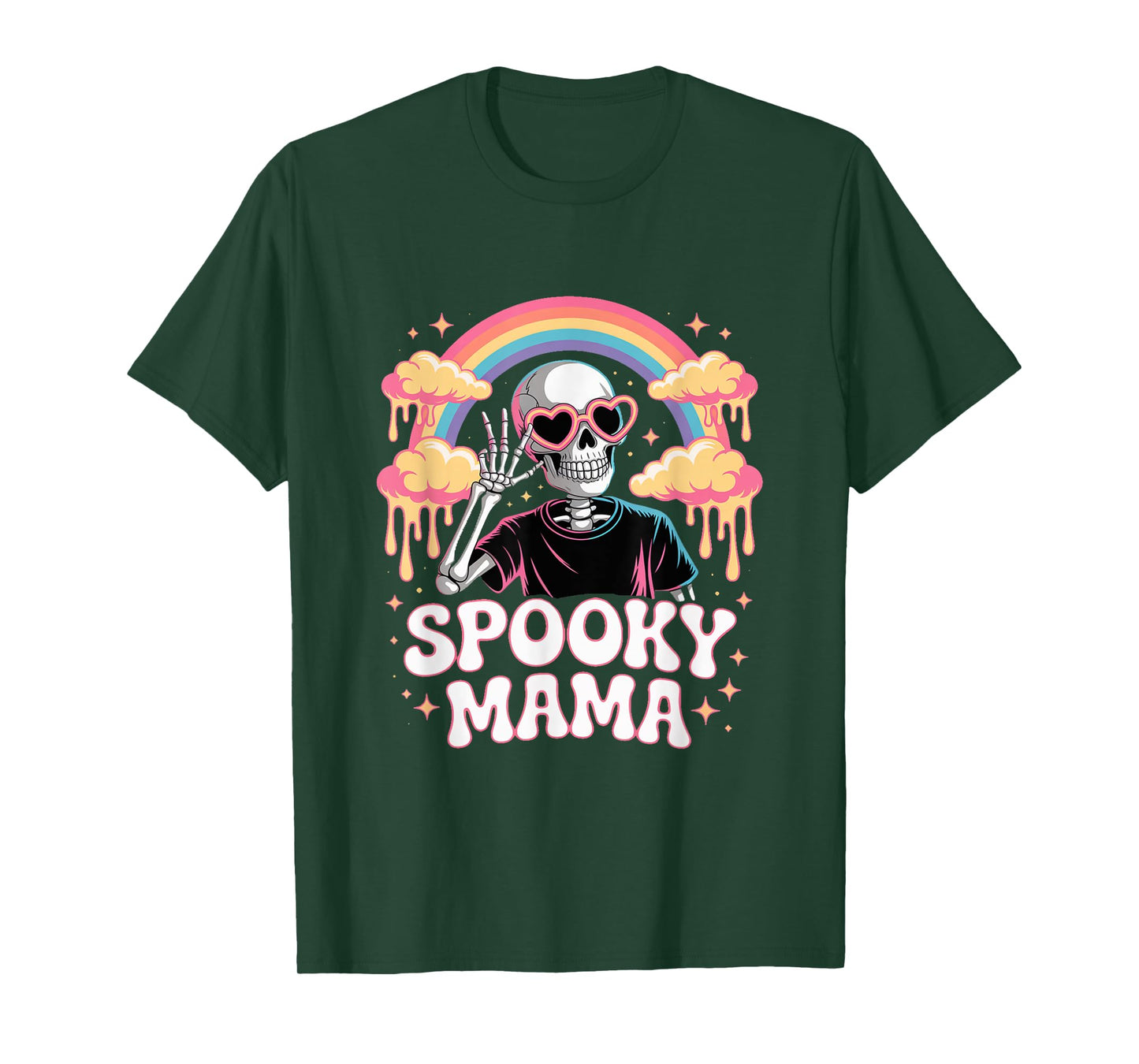 Spooky Mama Rainbow Skeleton Halloween T-Shirt