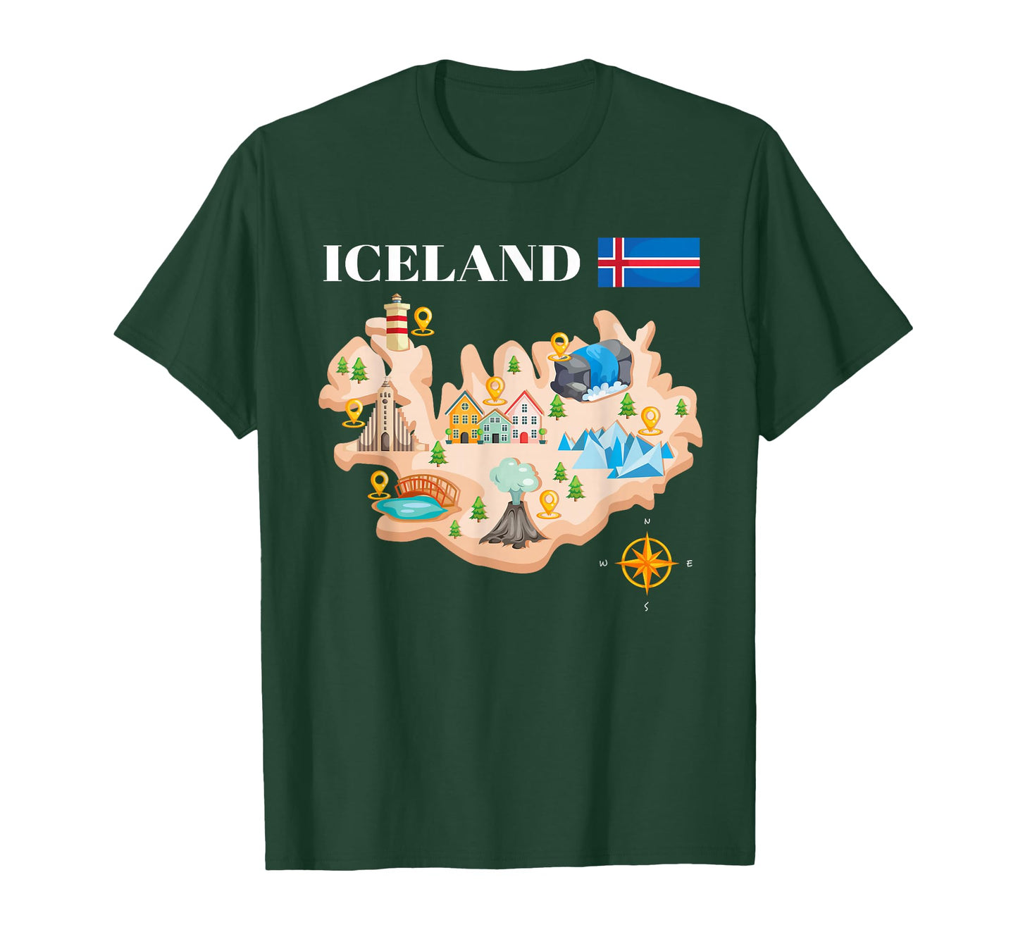 Iceland Map Souvenir Eyjafjallajokull Puffin Travel T-Shirt