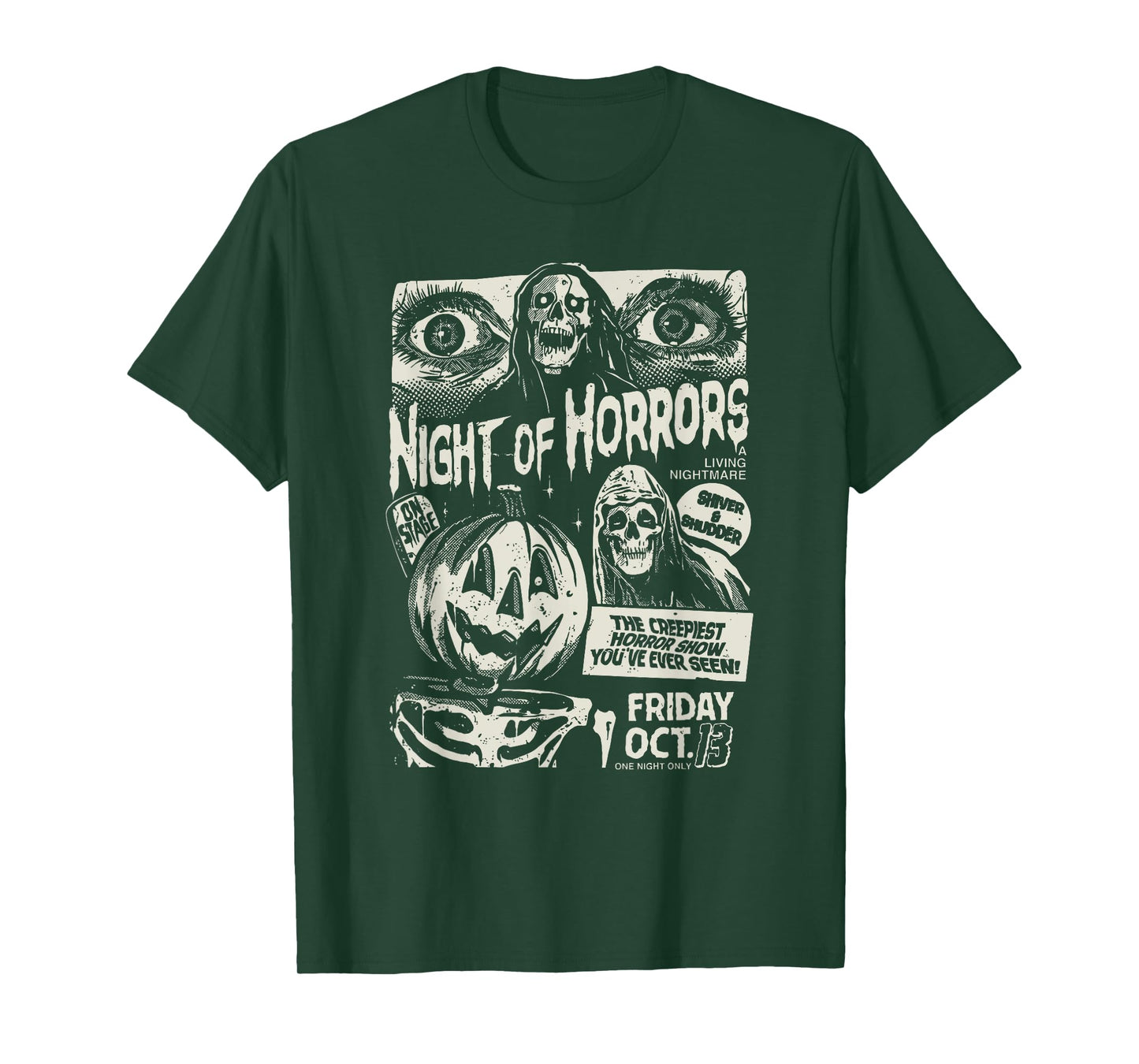 Night Of Horrors Spooky Skeleton Jack O Lantern Halloween T-Shirt