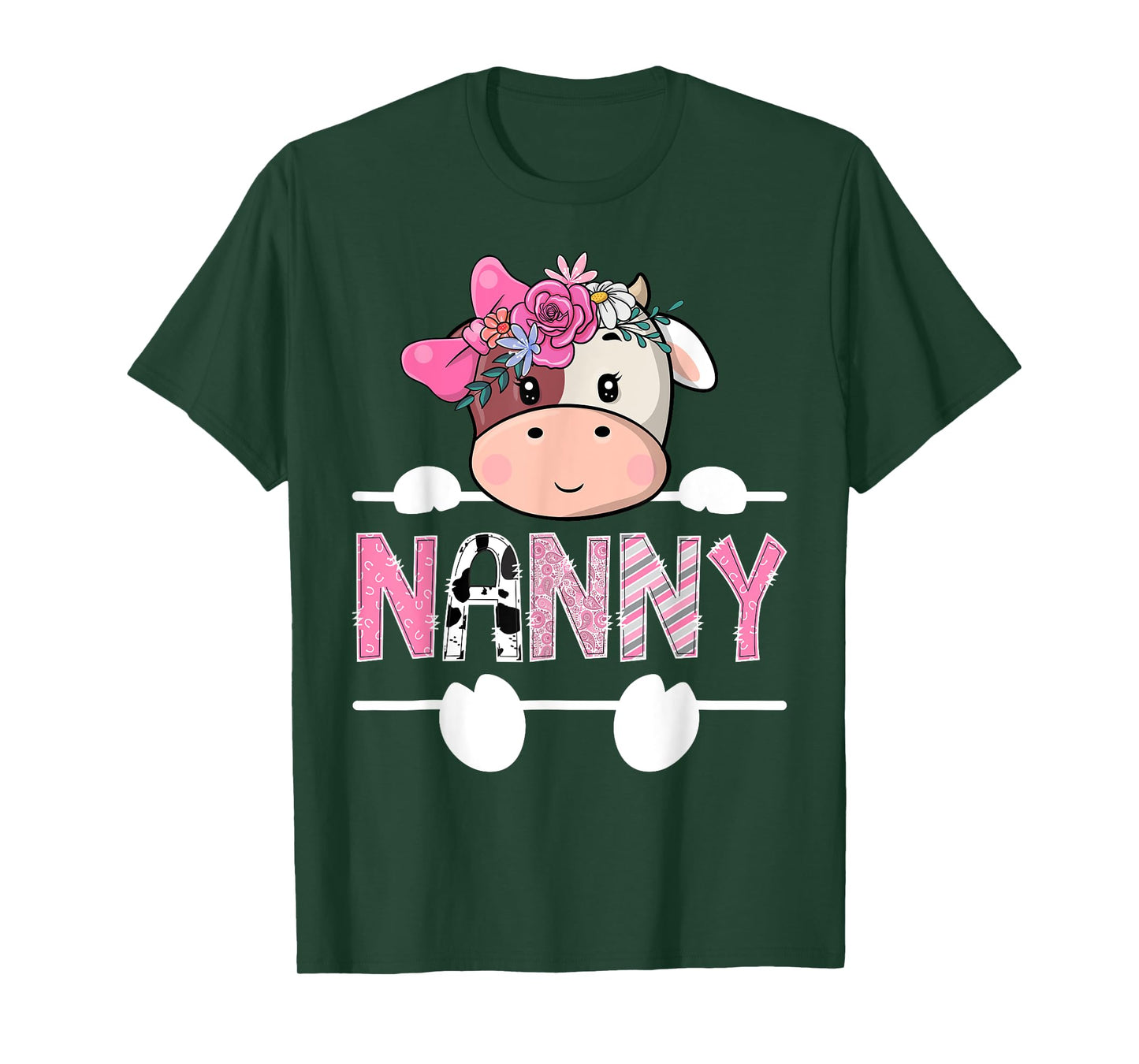 Nanny Of The Birthday Girl Pink Cute Cow Matching T-Shirt