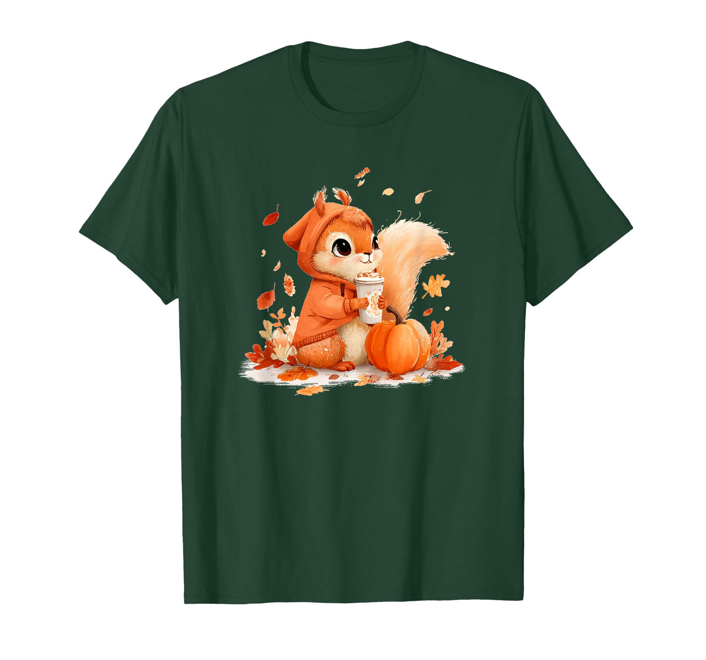 Funny Squirrel in Falling Leaves with Coffee Costume T-Shirt
