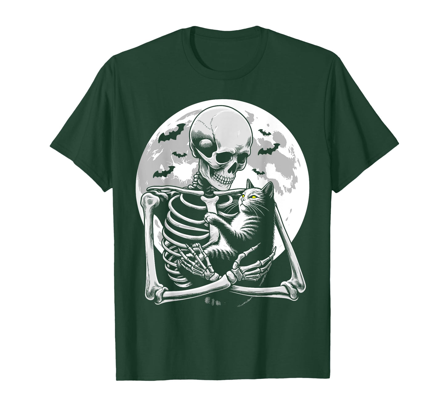 Cat skeleton Halloween skull skeleton holding cat Kitty moon Men Women Kids T-Shirt