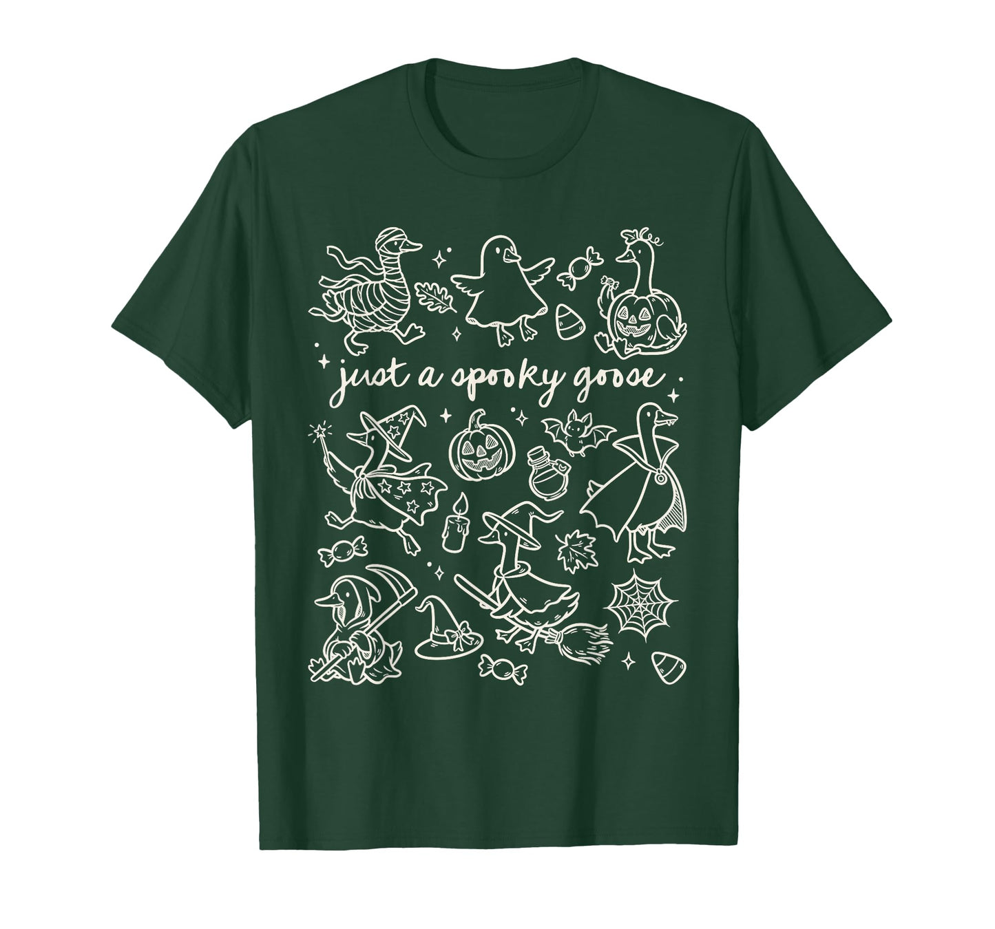 Just A Spooky Goose Cute Silly Halloween Doodles T-Shirt