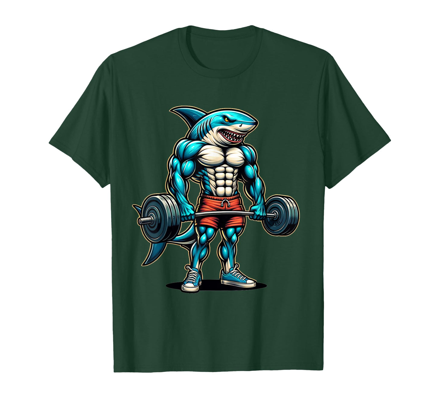 Funny Cool Shark Weightlifting Bodybuilder Muscle Fitness T-Shirt