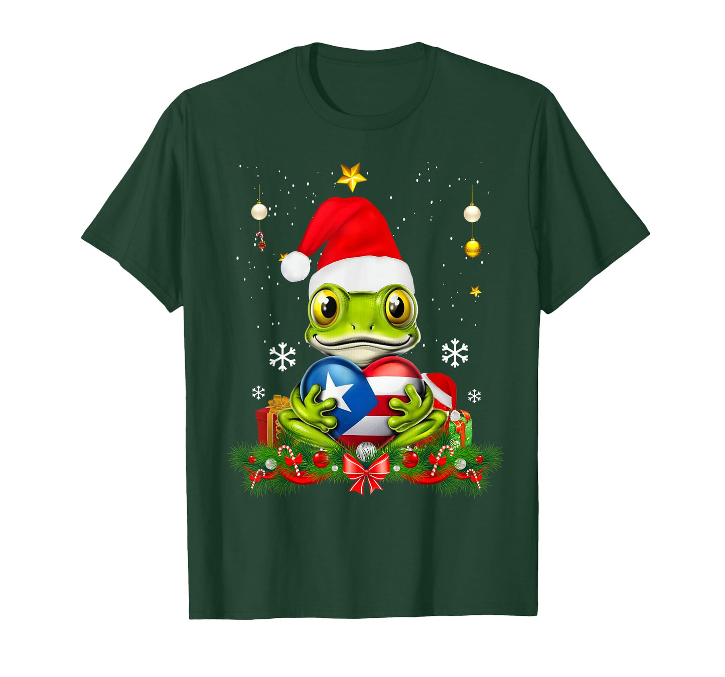 Patriotic Puerto Rico Flag Frog Tree Christmas Puero Rican T-Shirt