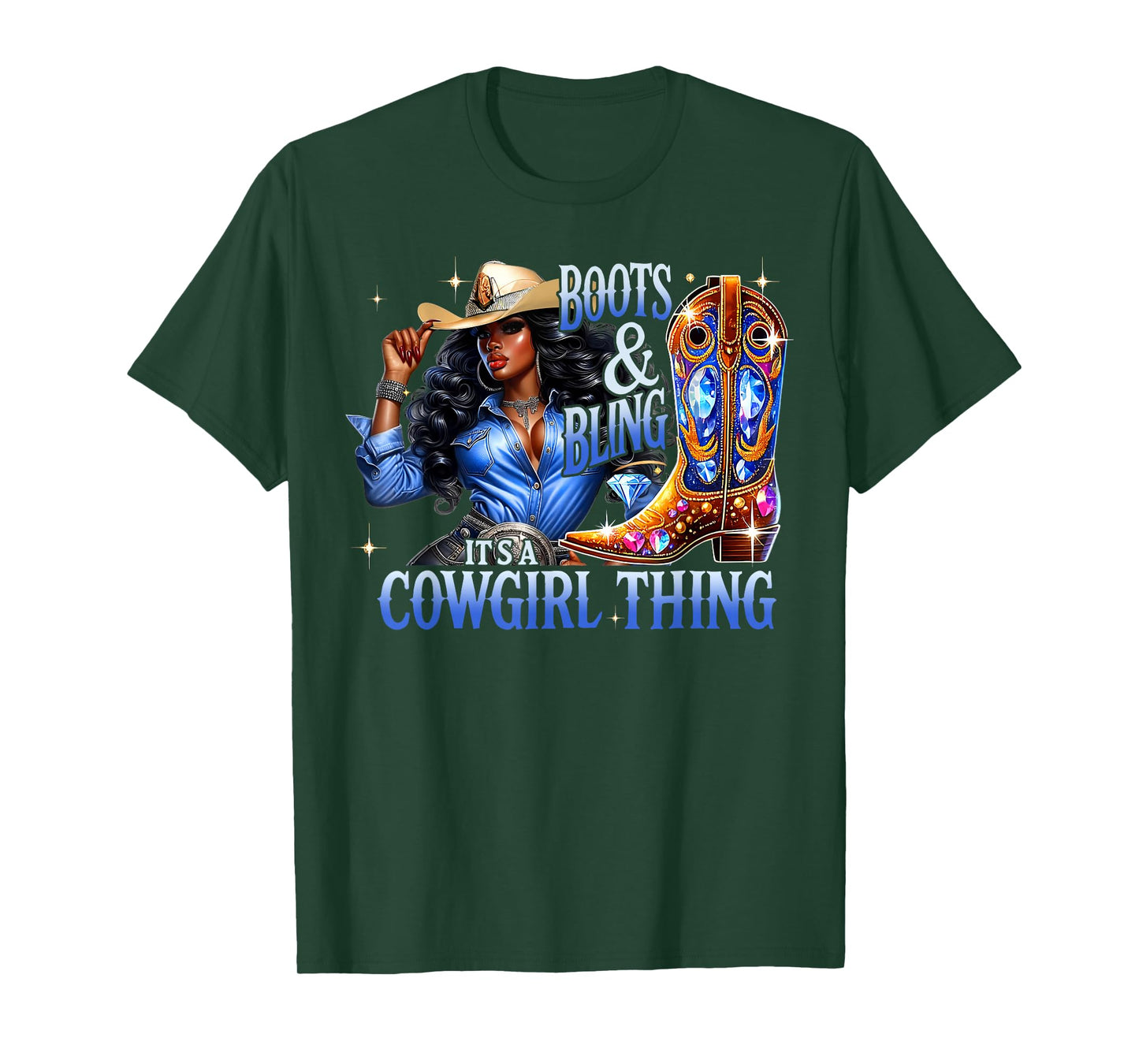 Retro Black Cowgirl Boots & Bling Its A Cowgirl Thing Women T-Shirt