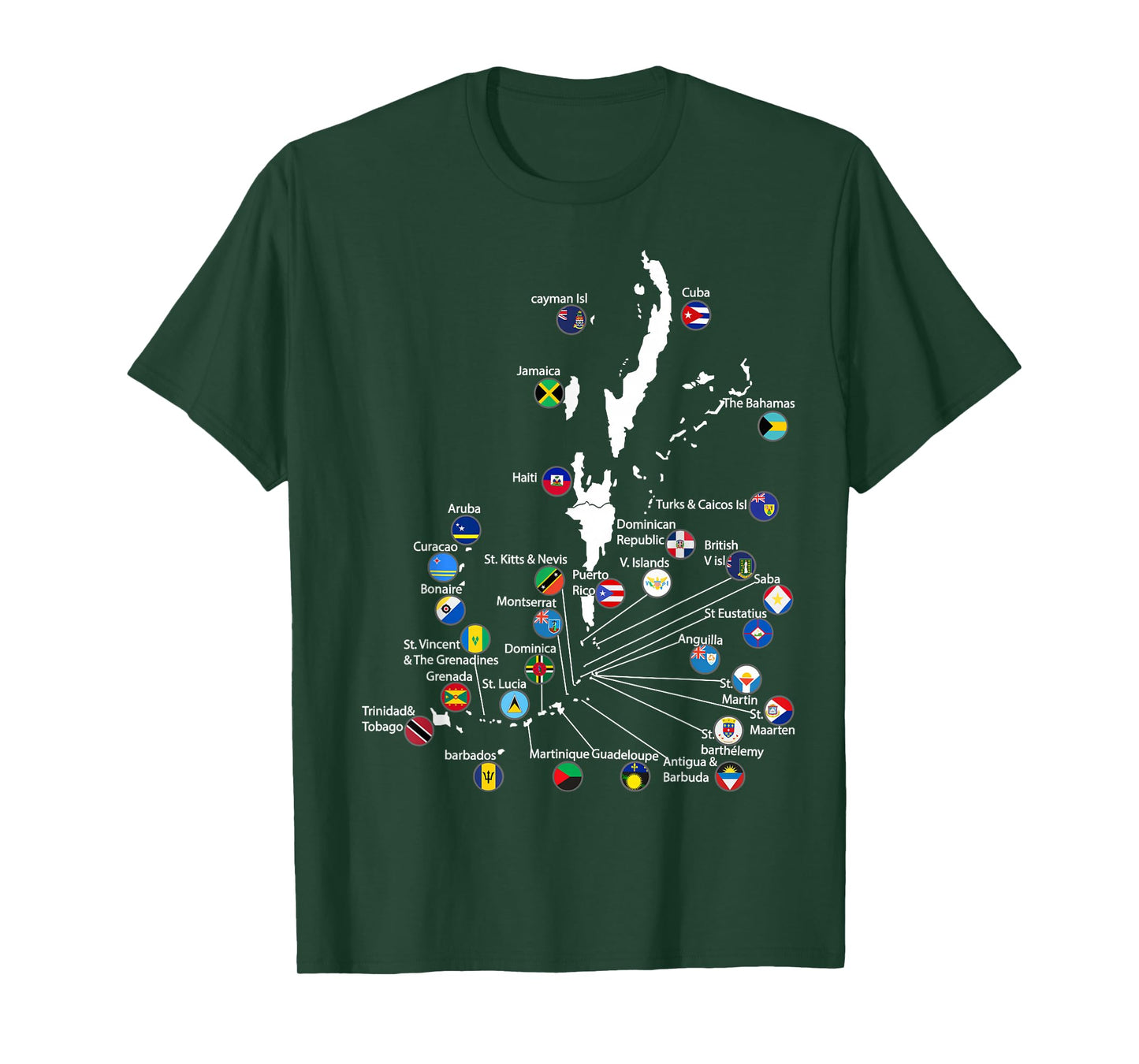Caribbean islands Flags & map, Caribbean sea vacations T-Shirt
