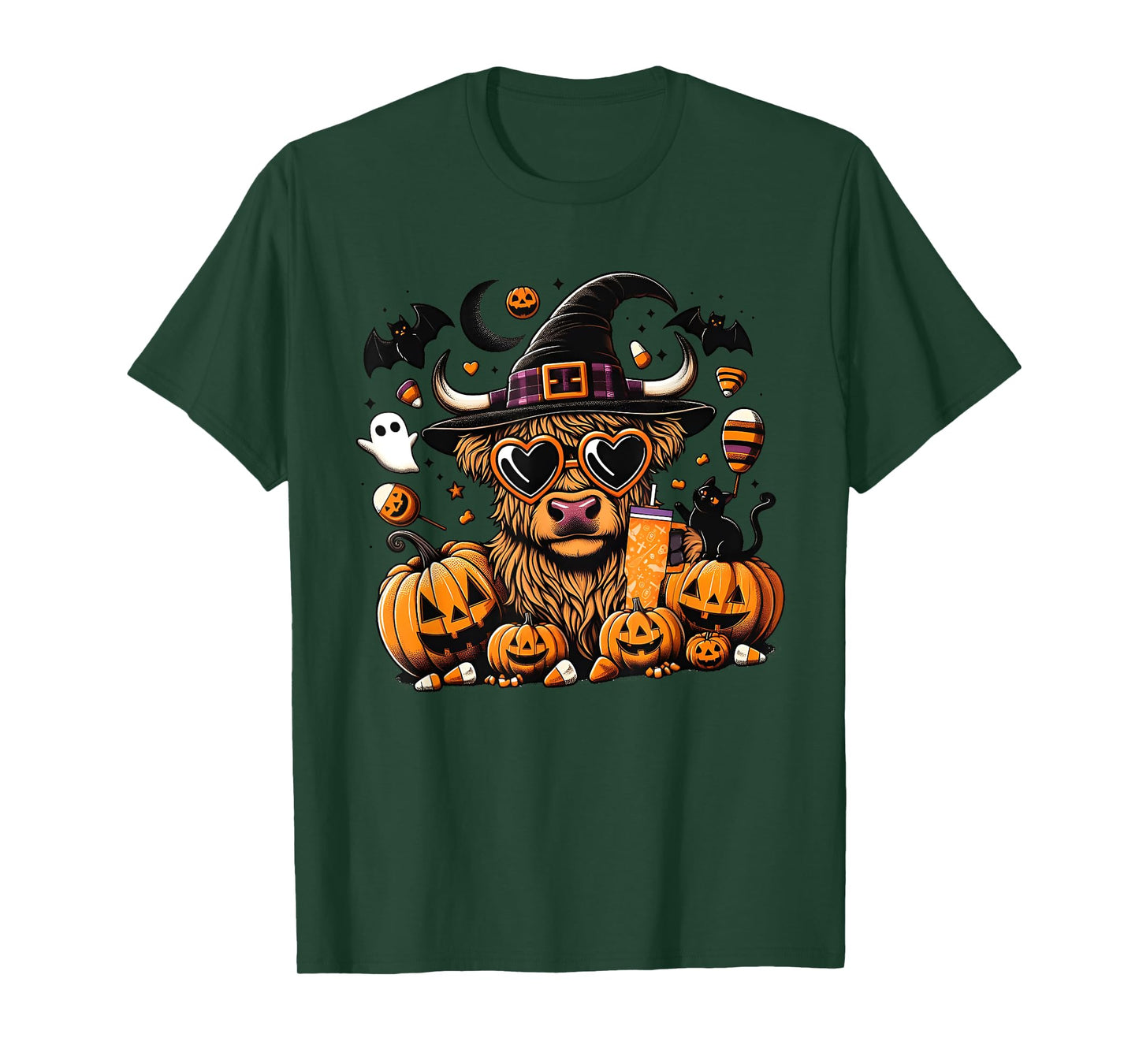 Halloween Highland Cow , Cute Witch Spooky Halloween Cow T-Shirt