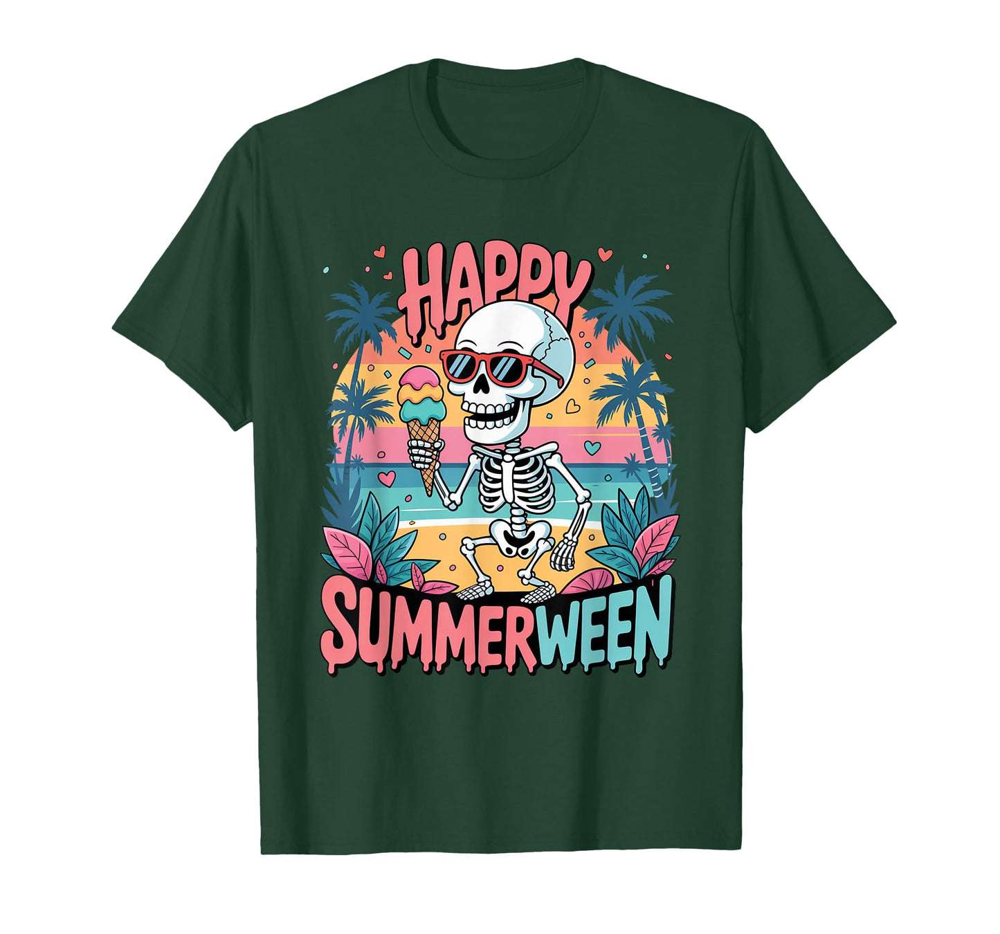 Summer Watermelon Jack-o-lantern Happy Summerween Skeleton T-Shirt