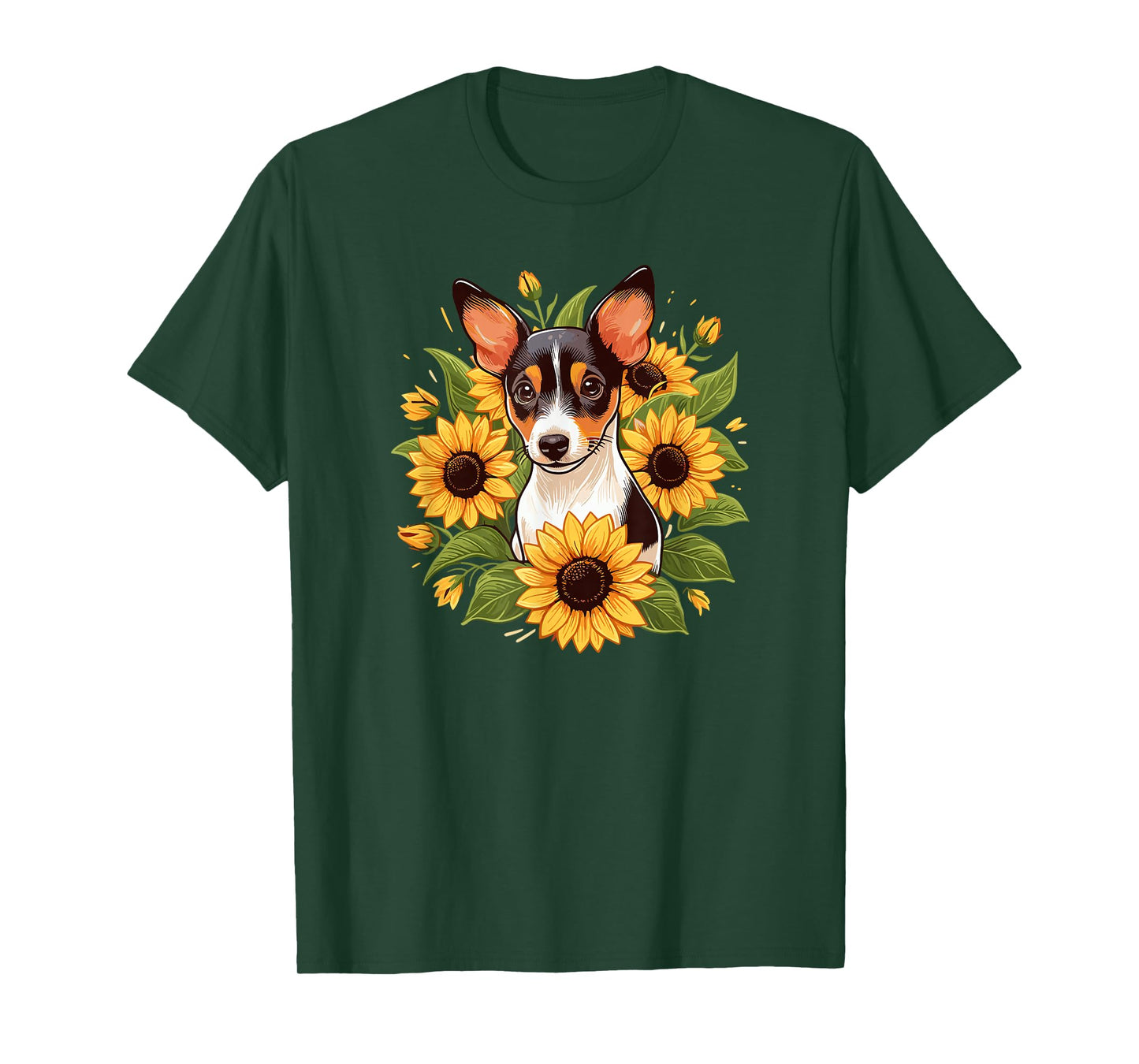 Womens Cute Funny Sunflowers Rat Terrier Lover T-Shirt