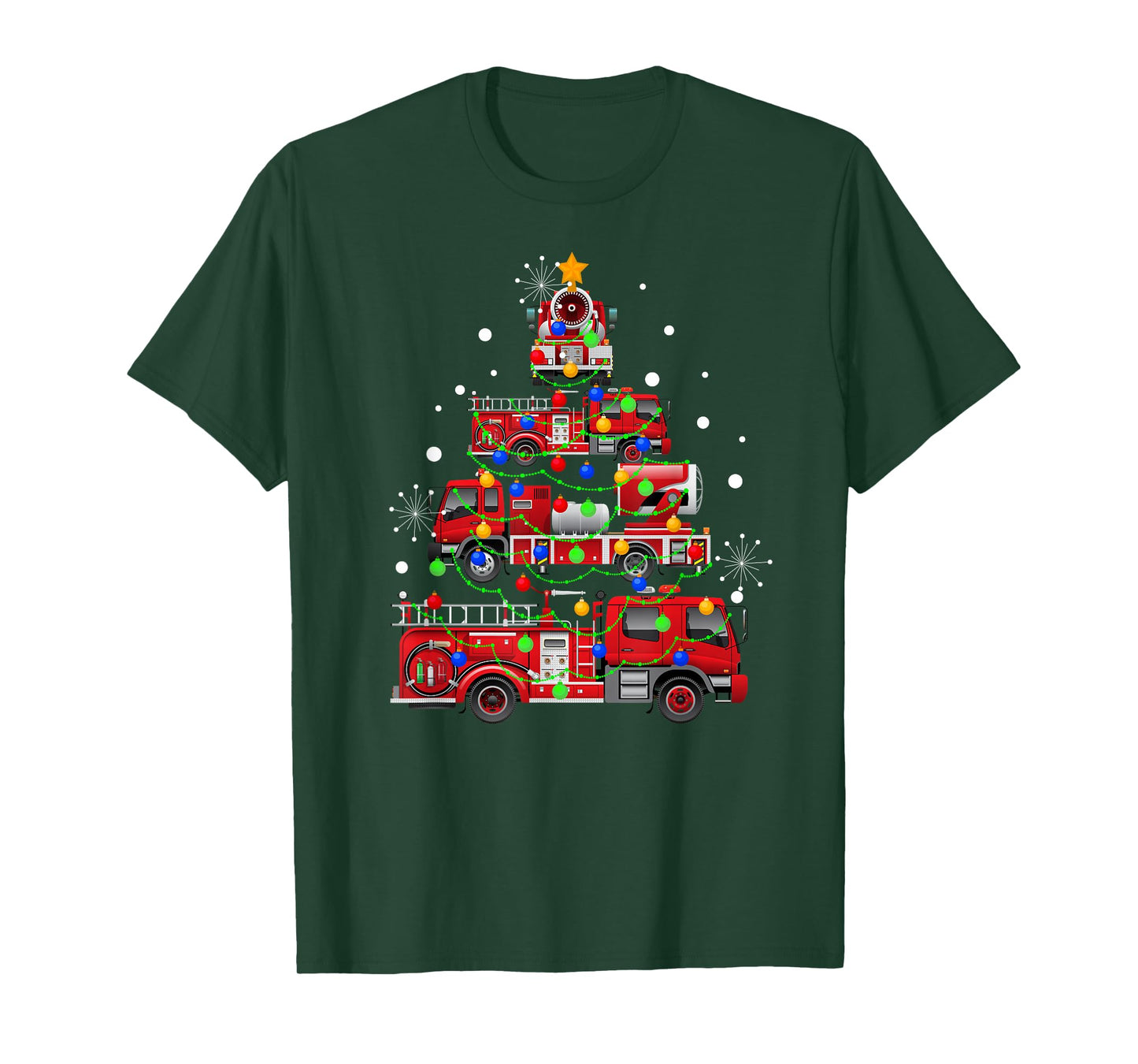 Funny Christmas Decor Firefighter Truck Christmas Tree T-Shirt