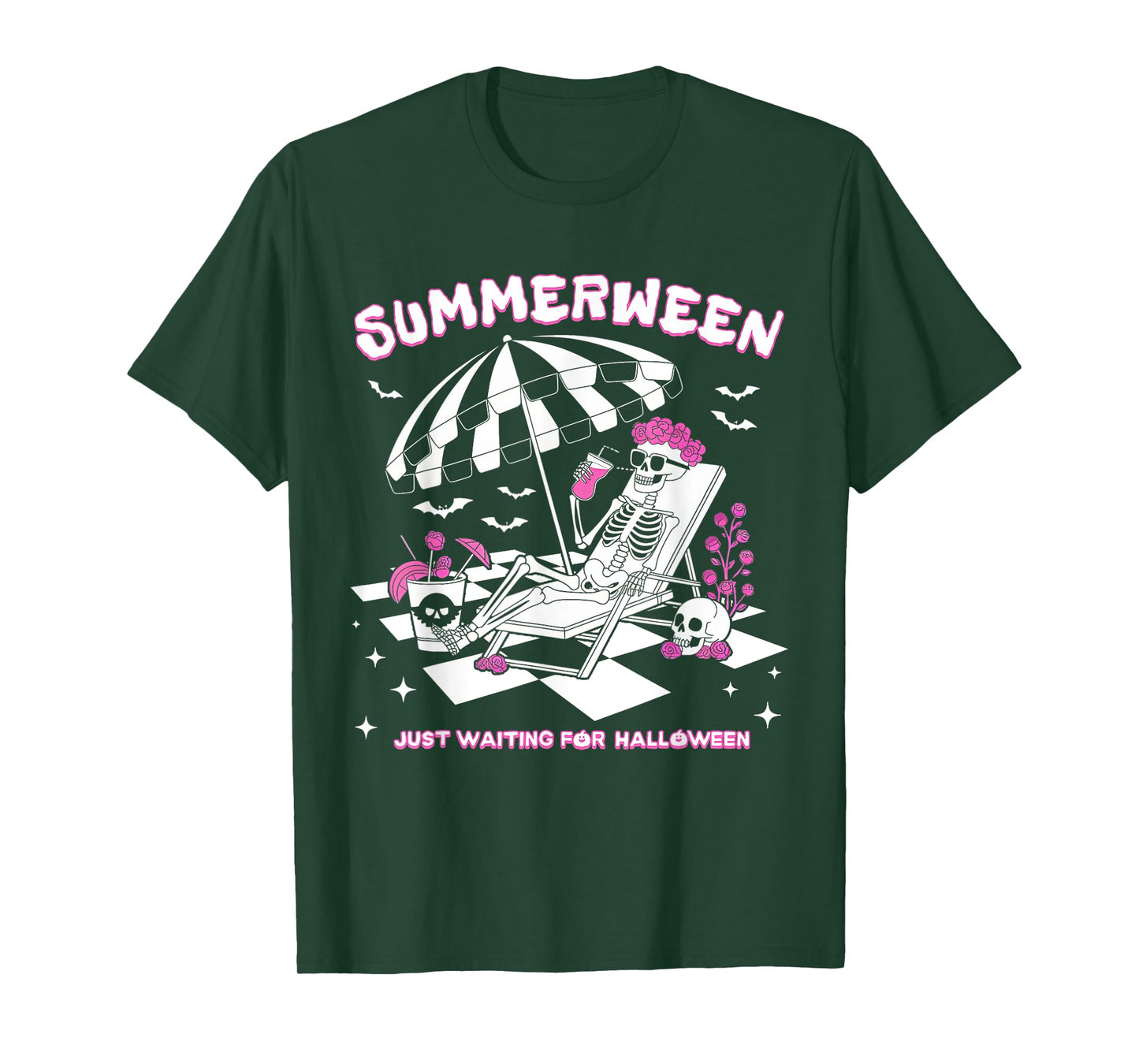 Summerween Just Waiting For Halloween Skeleton Beach T-Shirt