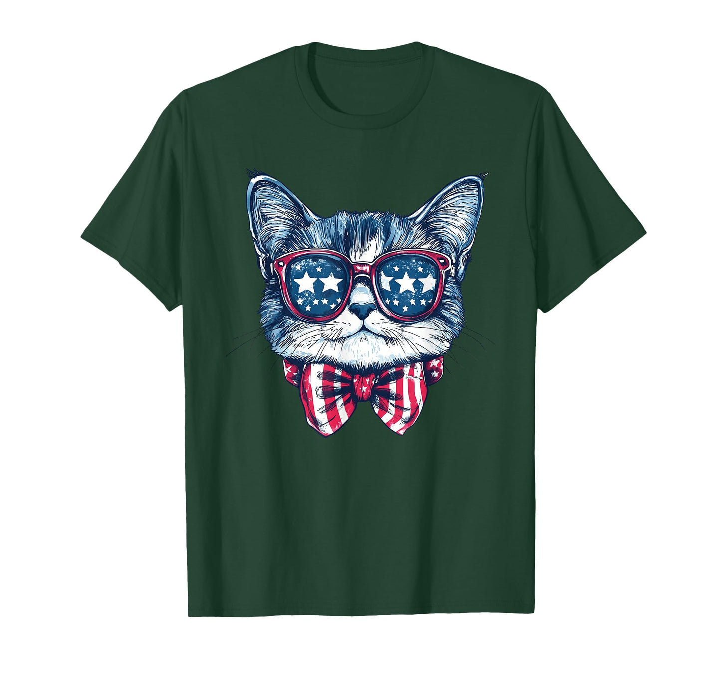 Funny Meowica Sunglasses Cat Face 4th Of July Patriotic Men Women Kids T-Shirt
