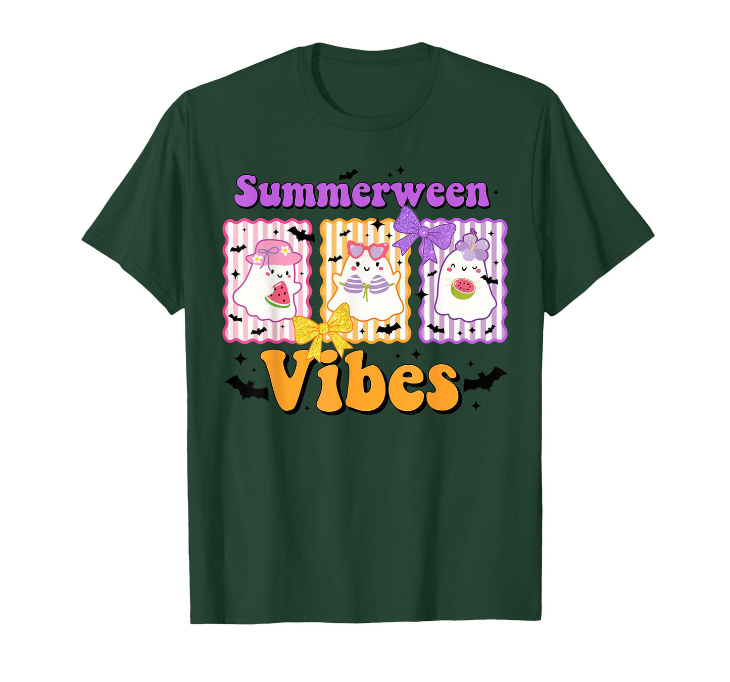 Funny Summerween Vibes Cute Ghost With Watermelon Coquette T-Shirt