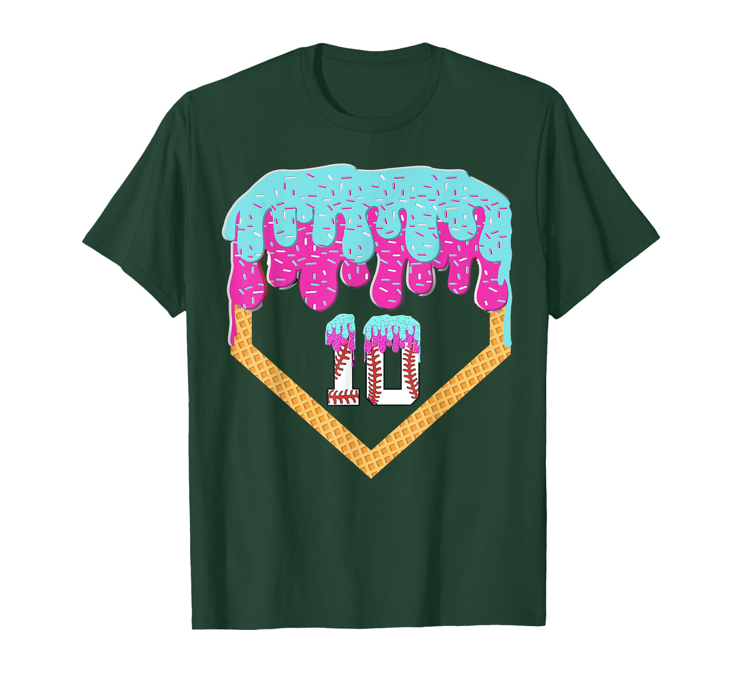 Baseball Drip 10 Year Old Ice Cream 10th Birthday Boy T-Shirt