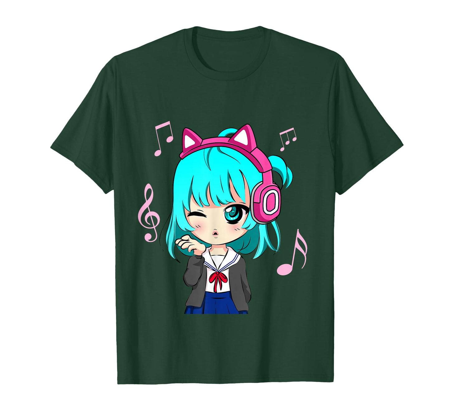 Anime and Music Girl for Teen Chibi Graphic Anime Girl T-Shirt Small