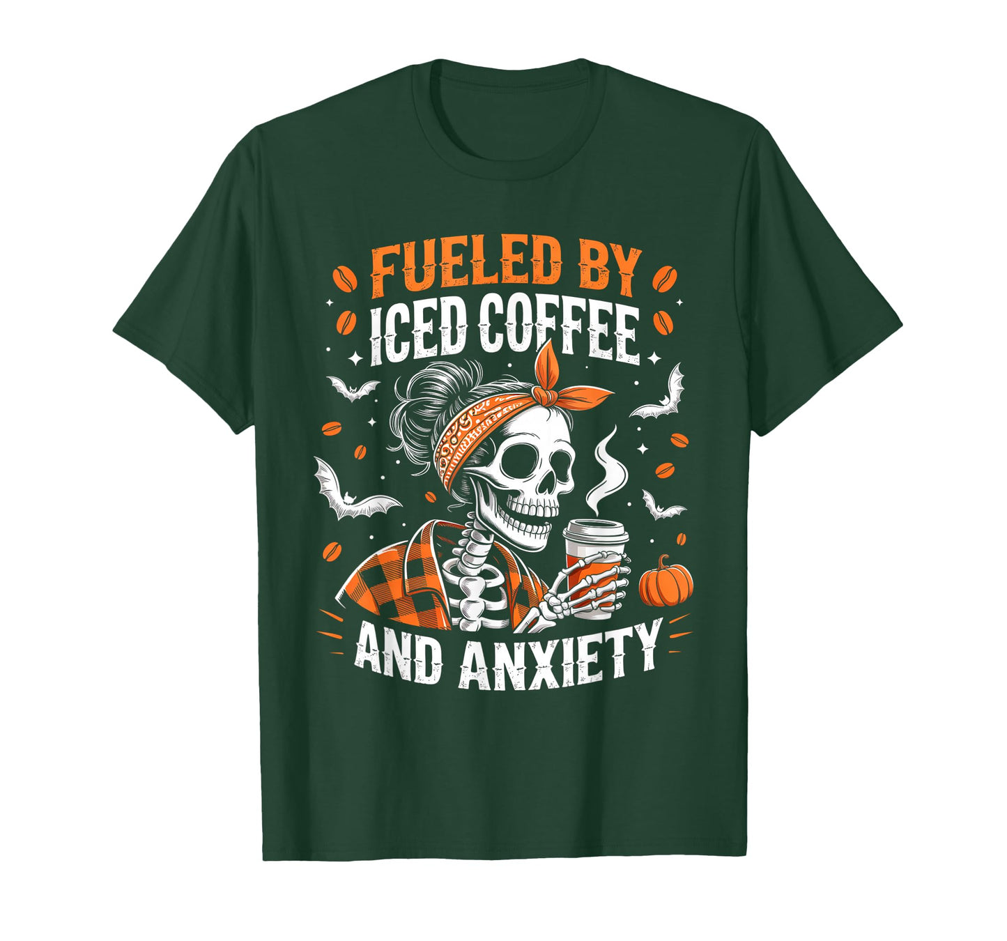 Fueled by Iced Coffee and Anxiety Funny Coffee Halloween T-Shirt