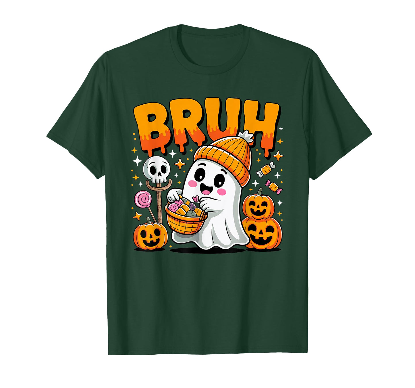 Bruh Halloween Ghost Cute Candy Bruh Boo Trick Or Treat Fun T-Shirt
