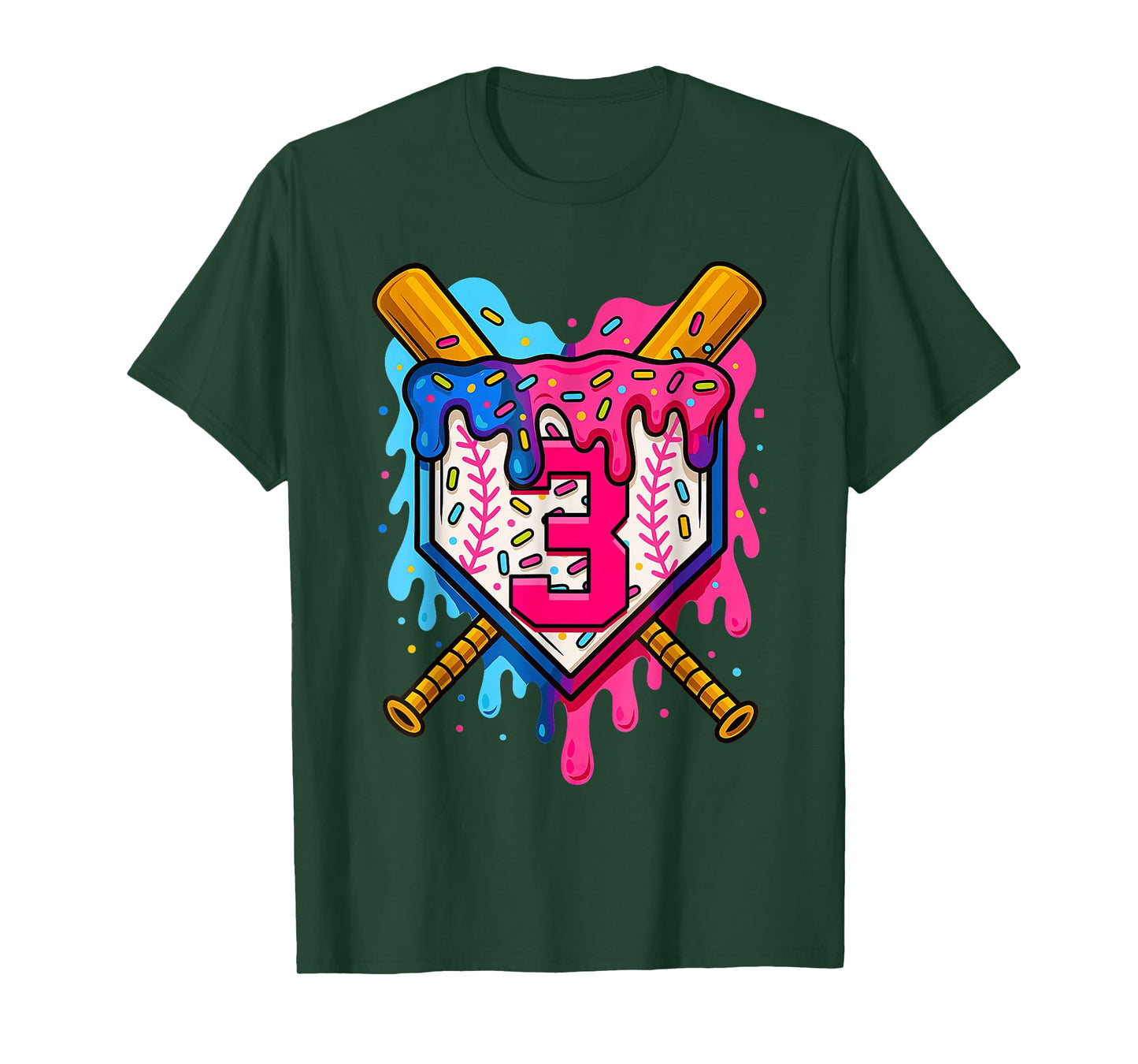 3rd Baseball Birthday Ice Cream Drip Boys Girls 3 Years T-Shirt