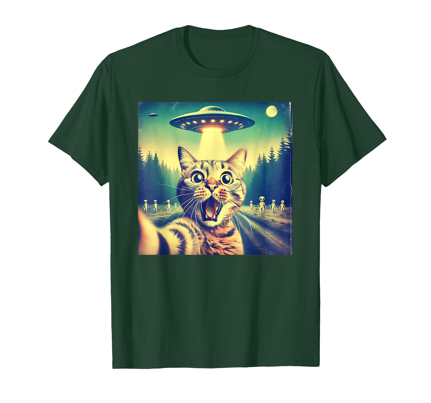 Cat Selfie With Aliens UFO Tee Funny Cat Men Women Gifts T-Shirt