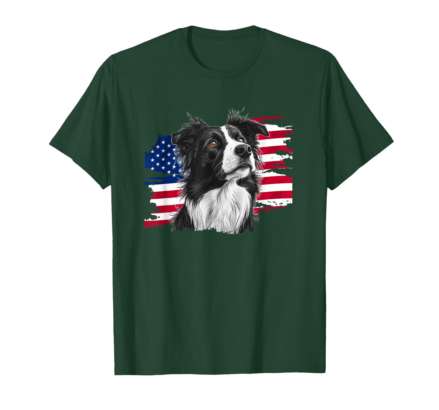 Patriotic USA Flag July 4th Independence Border Collie Lover T-Shirt
