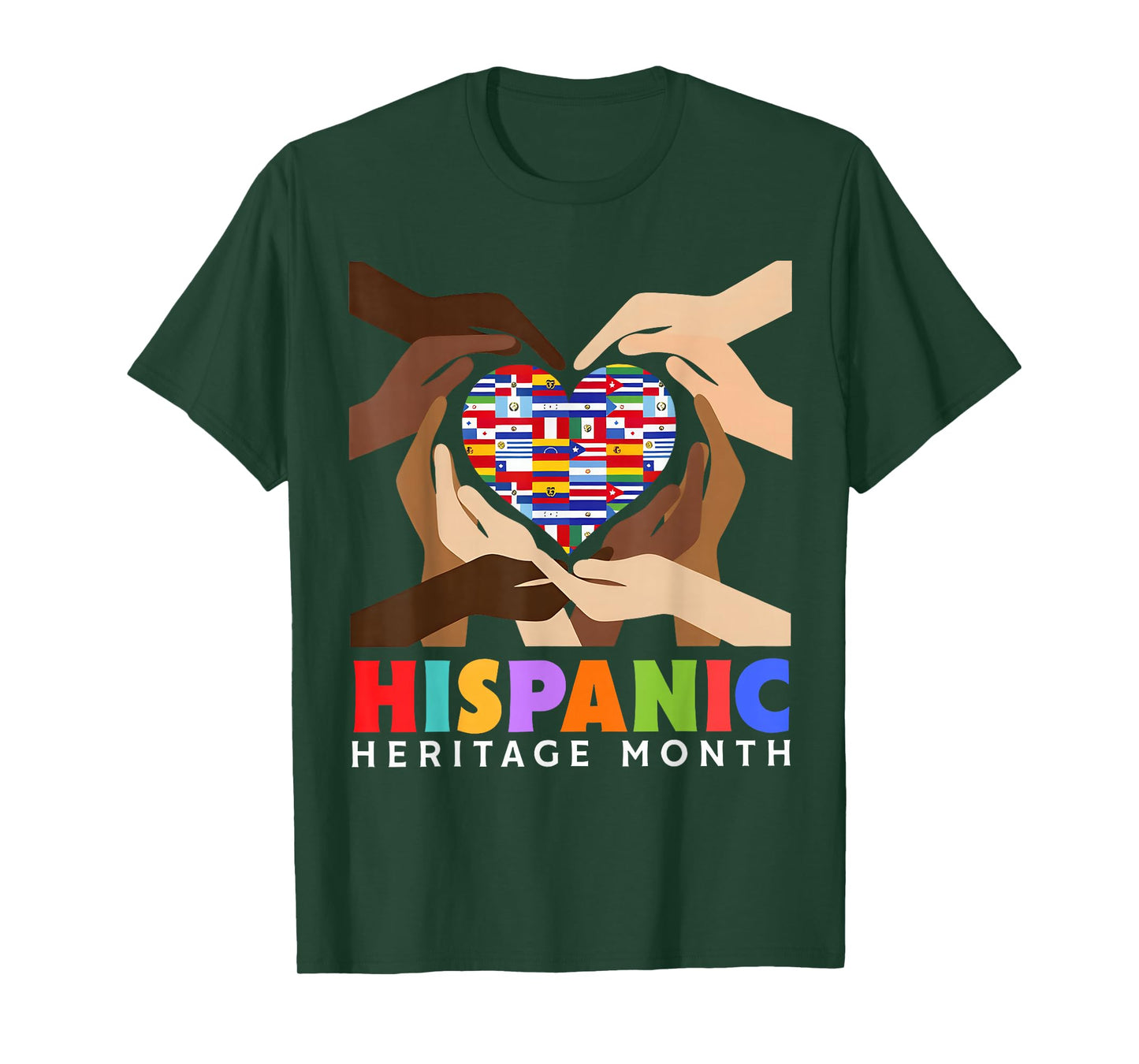 Latin Countries Heart Hands Flags Hispanic Heritage Month T-Shirt