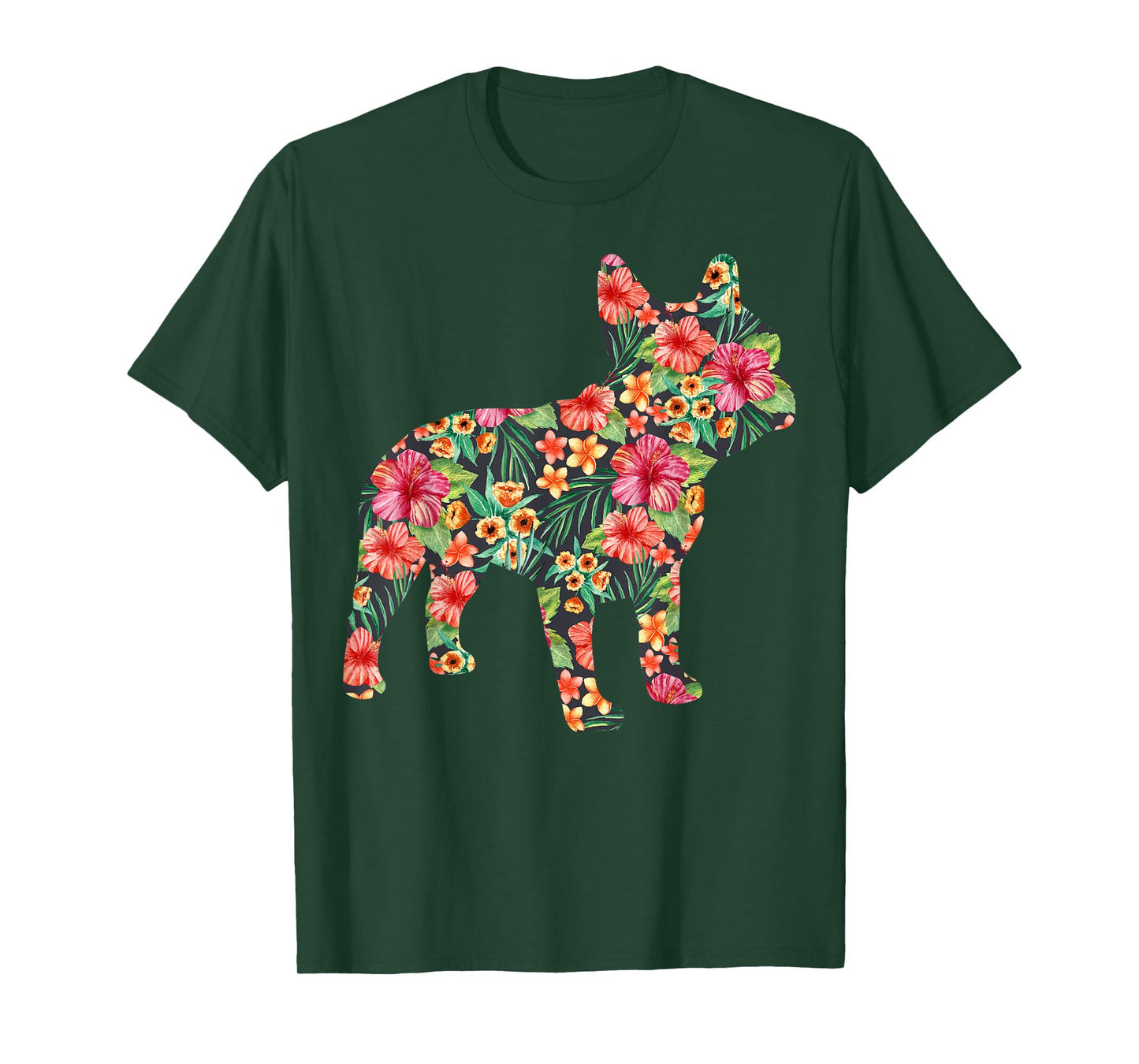 French Bulldog Flower Floral Frenchie Dog Silhouette Dog Pet T-Shirt