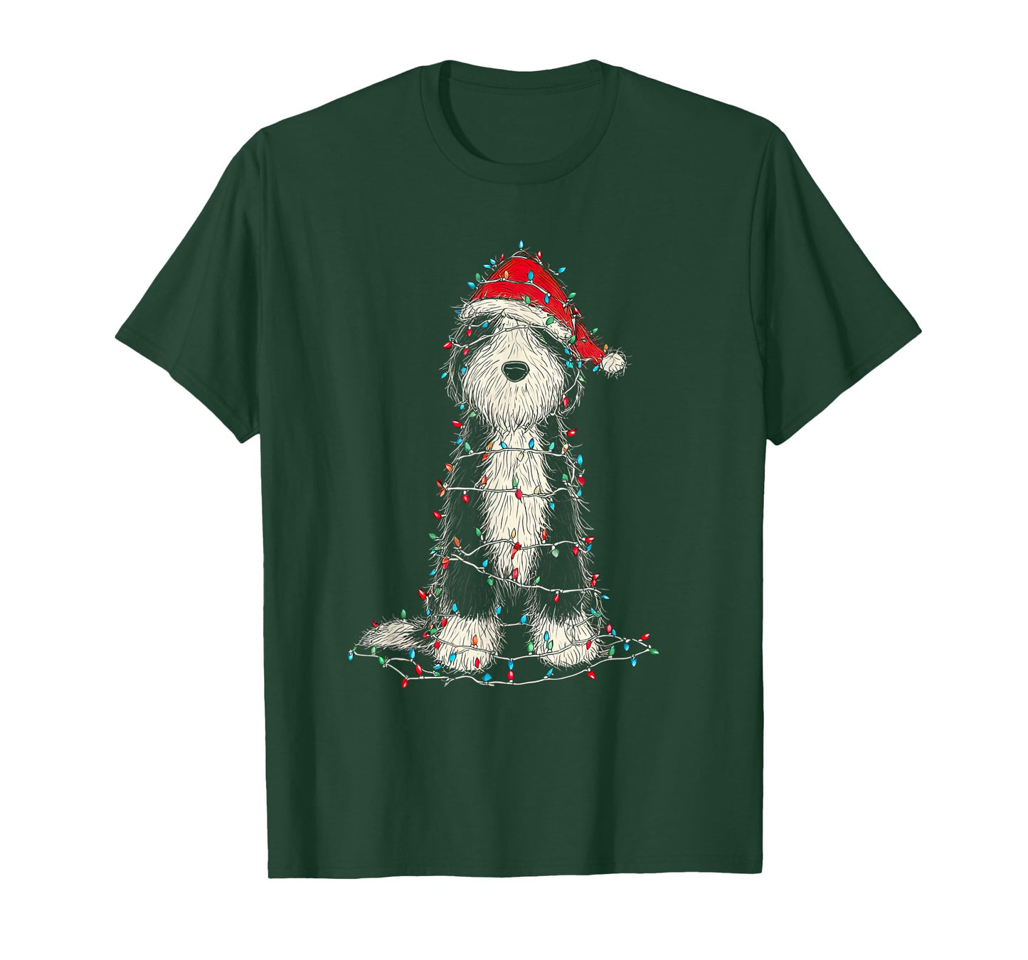 Funny Old English Sheepdog Christmas Graphics Dog Lights T-Shirt