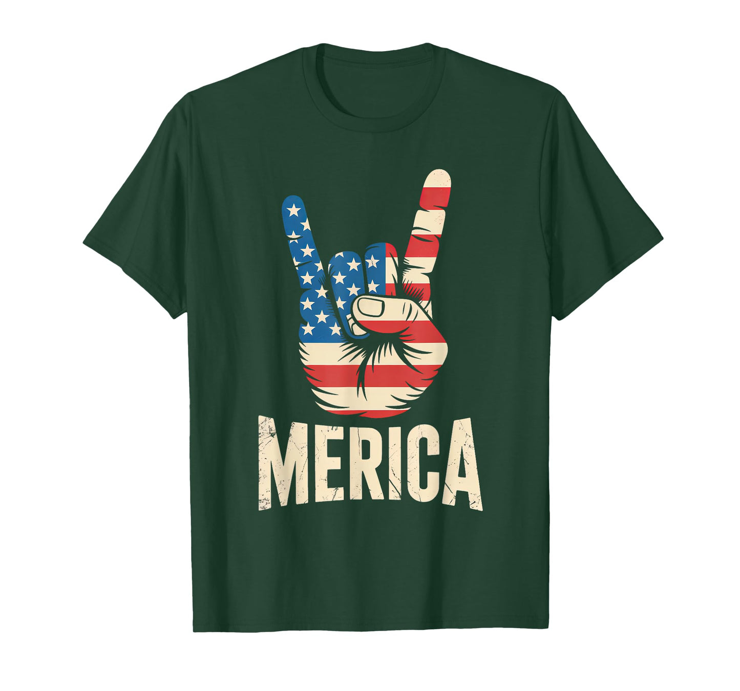 Merica Rock Sign 4th of July Vintage American USA Flag Retro T-Shirt