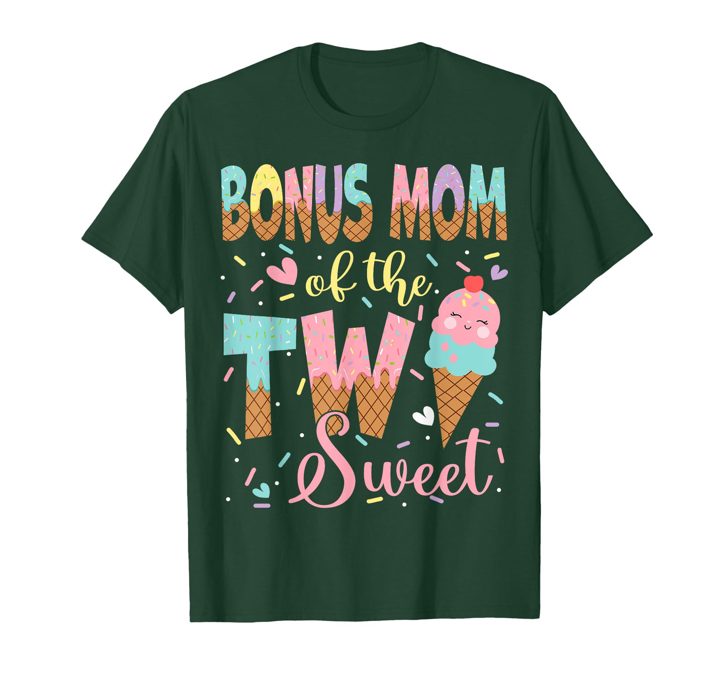 Bonus Mom Of The Two Sweet 2Nd Birthday Girl Ice Cream T-Shirt