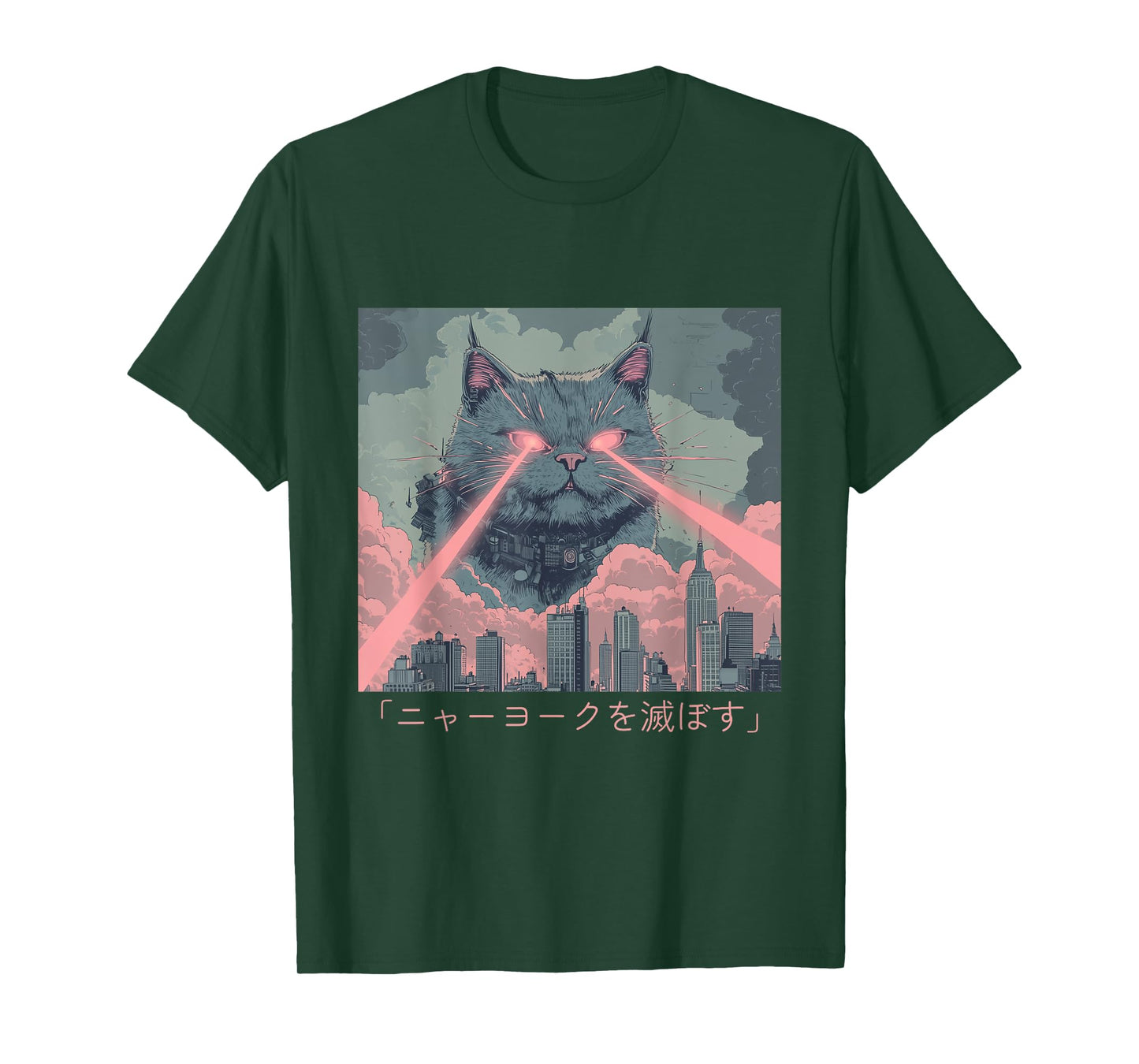Giant Laser Cat Attack – Retro Anime-Inspired Chaos Design T-Shirt