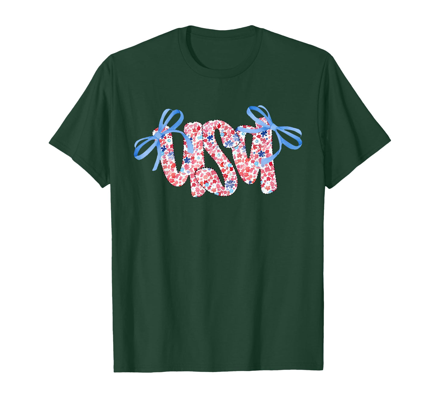 Floral USA Coquette Bow 4th of July America T-Shirt