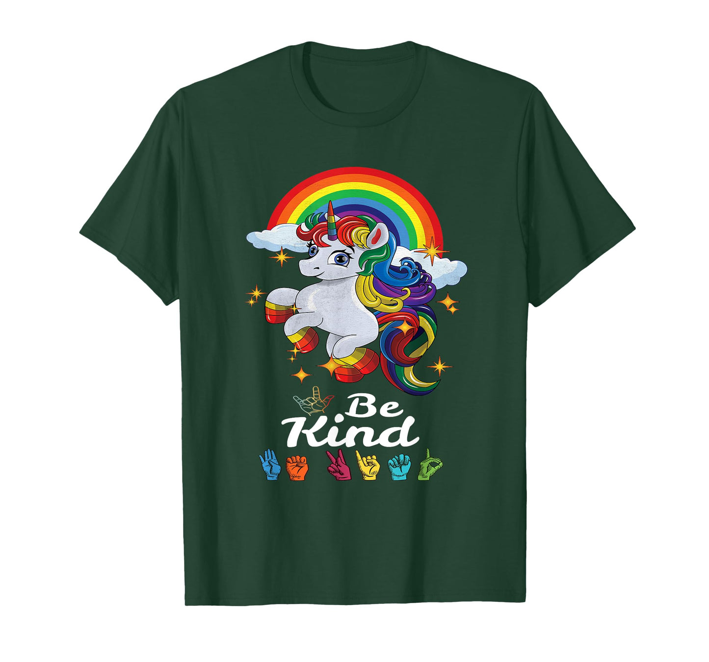 Be Kind Love ASL Teacher American Sign Language Girl Unicorn T-Shirt