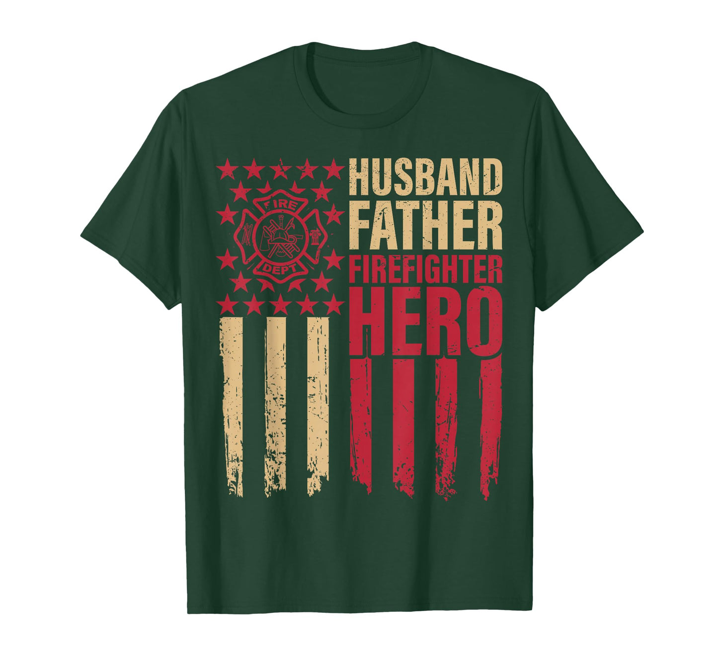 Husband Father Firefighter USA Flag Fire Truck Fire Rescuer T-Shirt