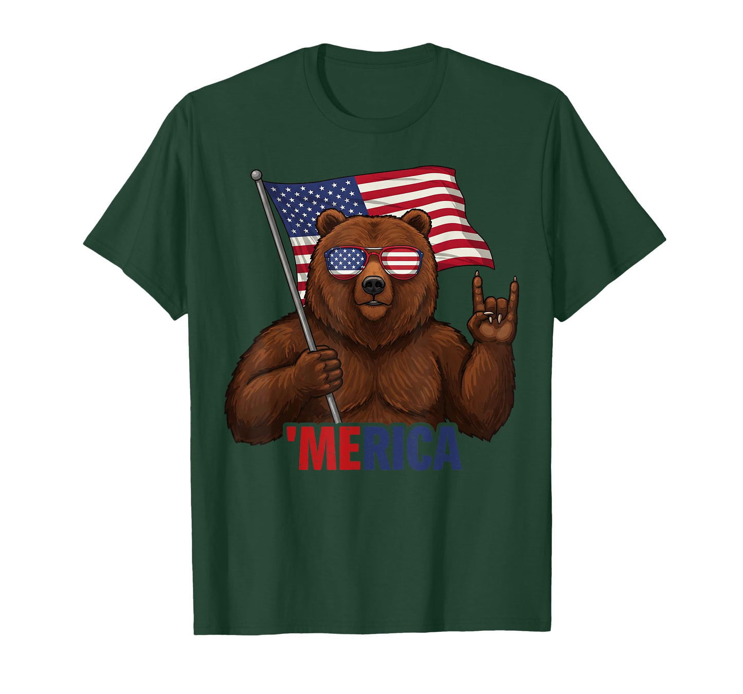Bear Rock On 4th of July USA Flag Independence Day Graphic T-Shirt