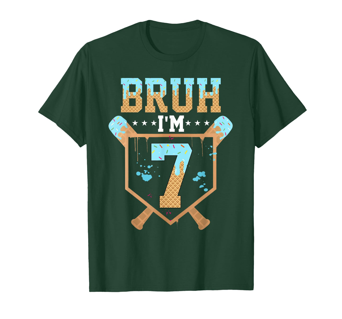 Bruh 7th Birthday Boy Baseball Ice Cream Drip 7 Year Old Boy T-Shirt