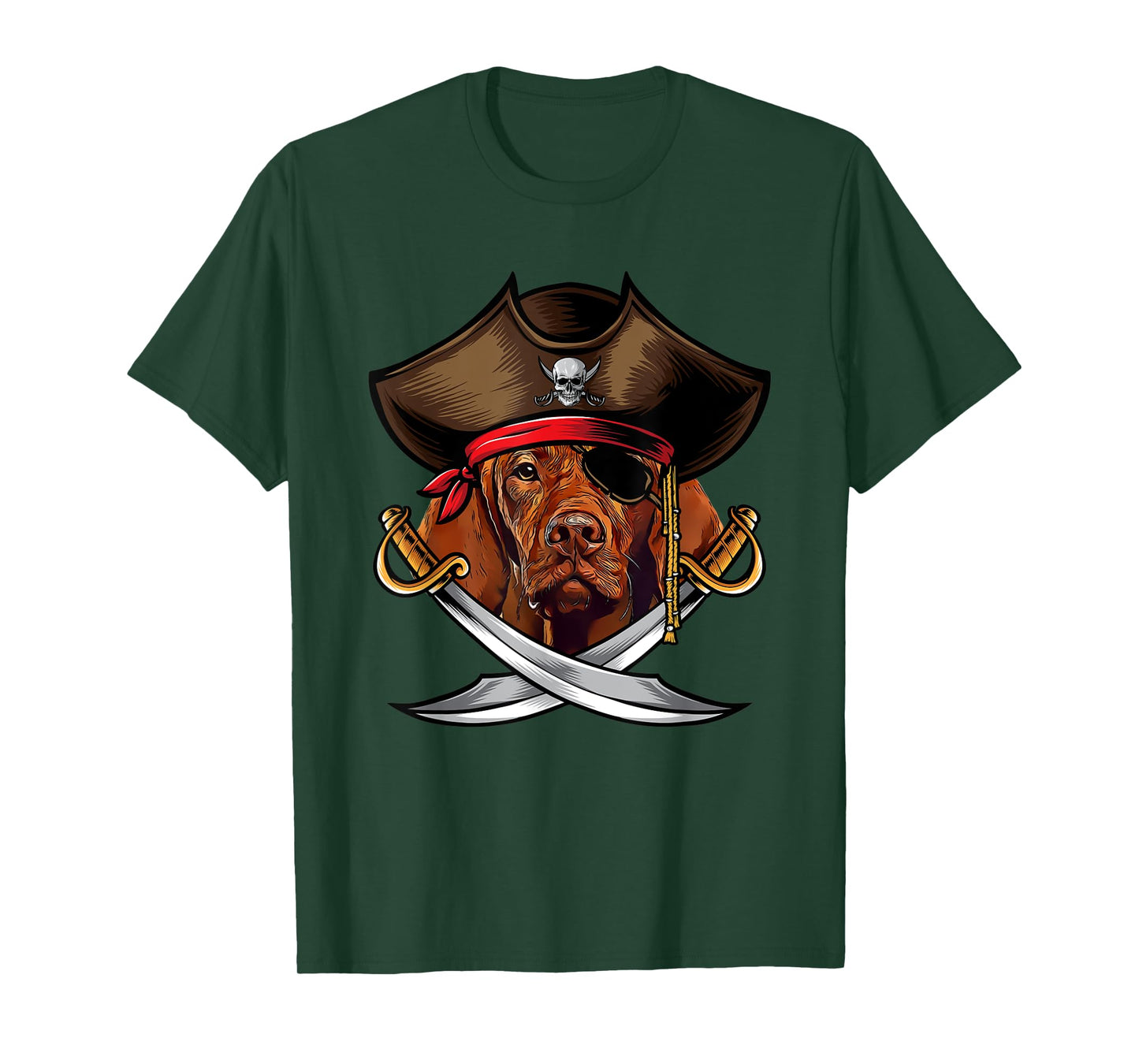 Funny Vizsla Dog Pirate Captain Halloween T-Shirt for Men Women Kids