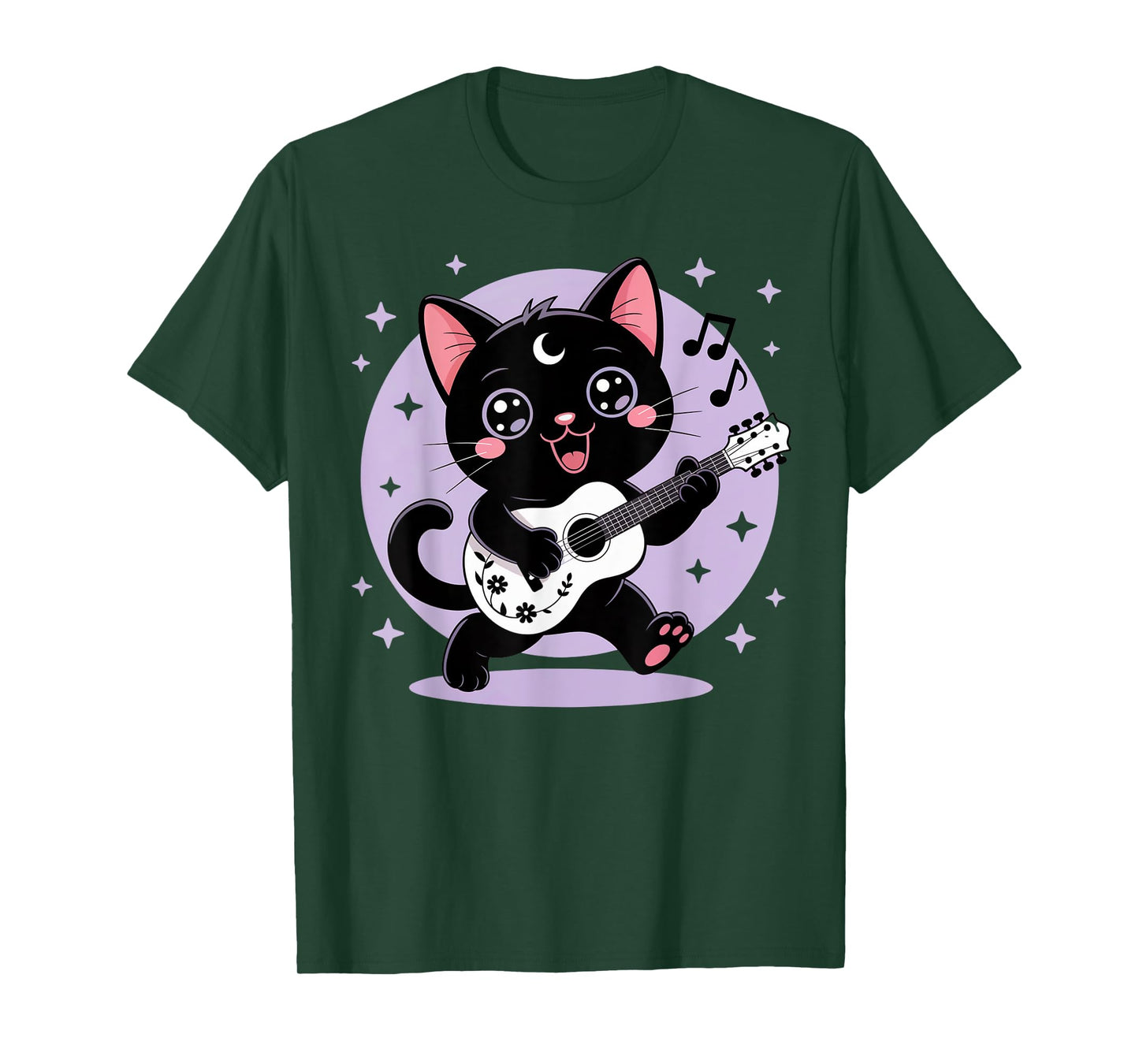 Black Cat Guitar Rock Kawaii Goth Girl Clothes Pink Goth T-Shirt