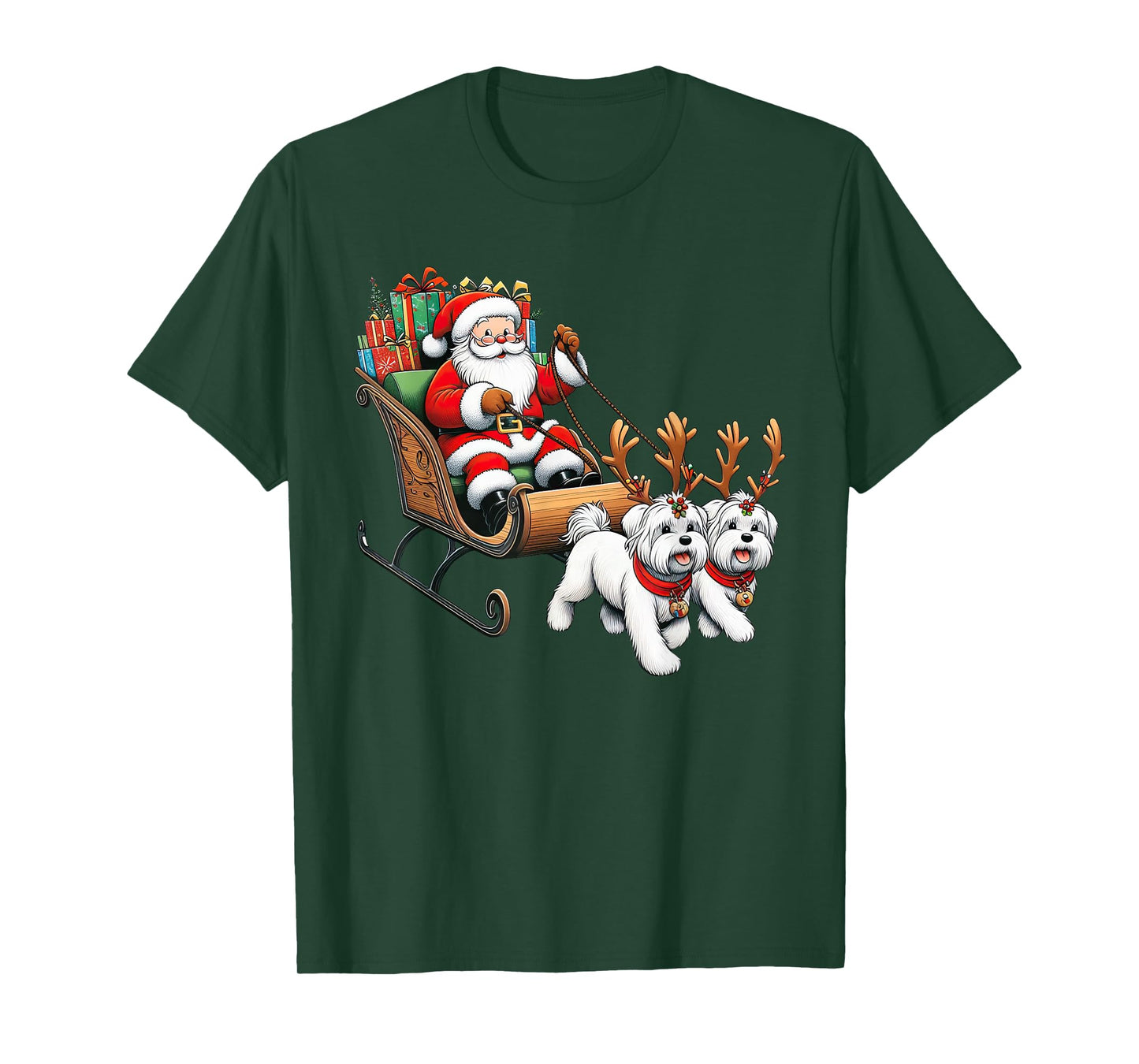Santa Sleigh Maltese Reindeer Christmas Womens Mens Kids T-Shirt