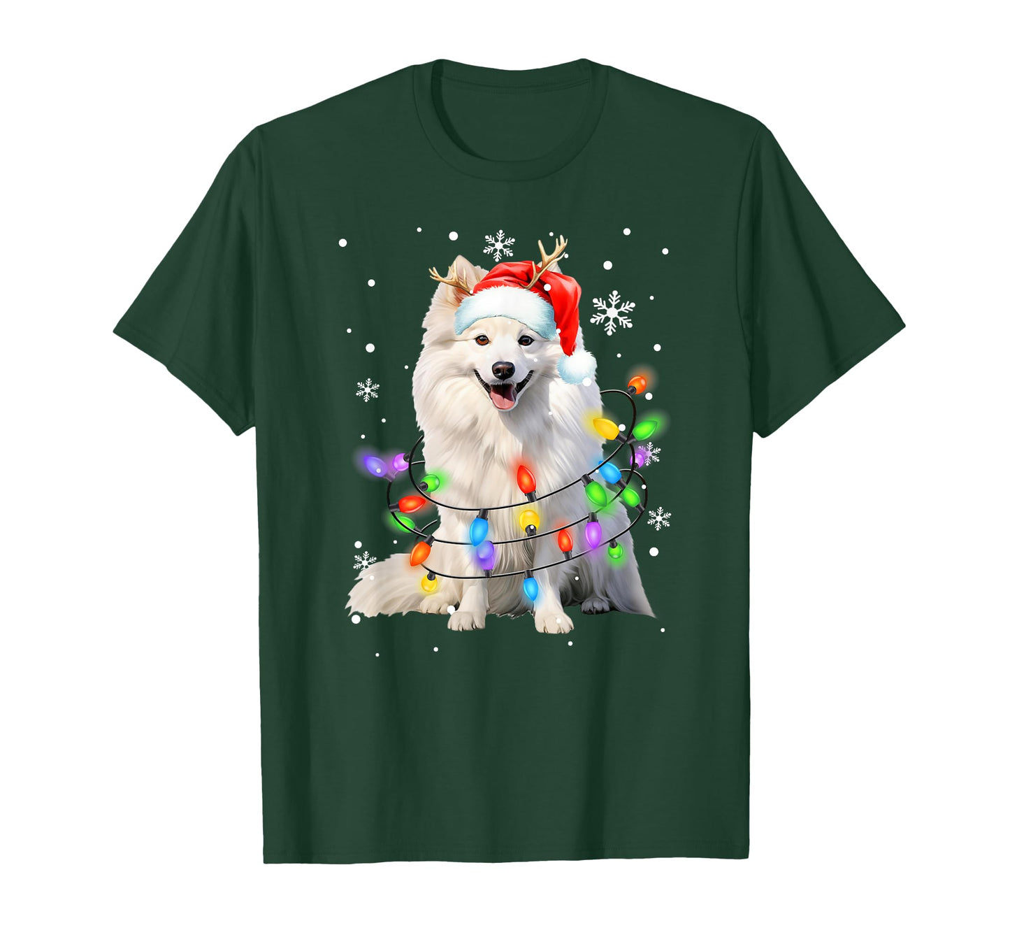 American Eskimo dog Christmas Sweater Dog Xmas Lights Men Women Kids T-Shirt
